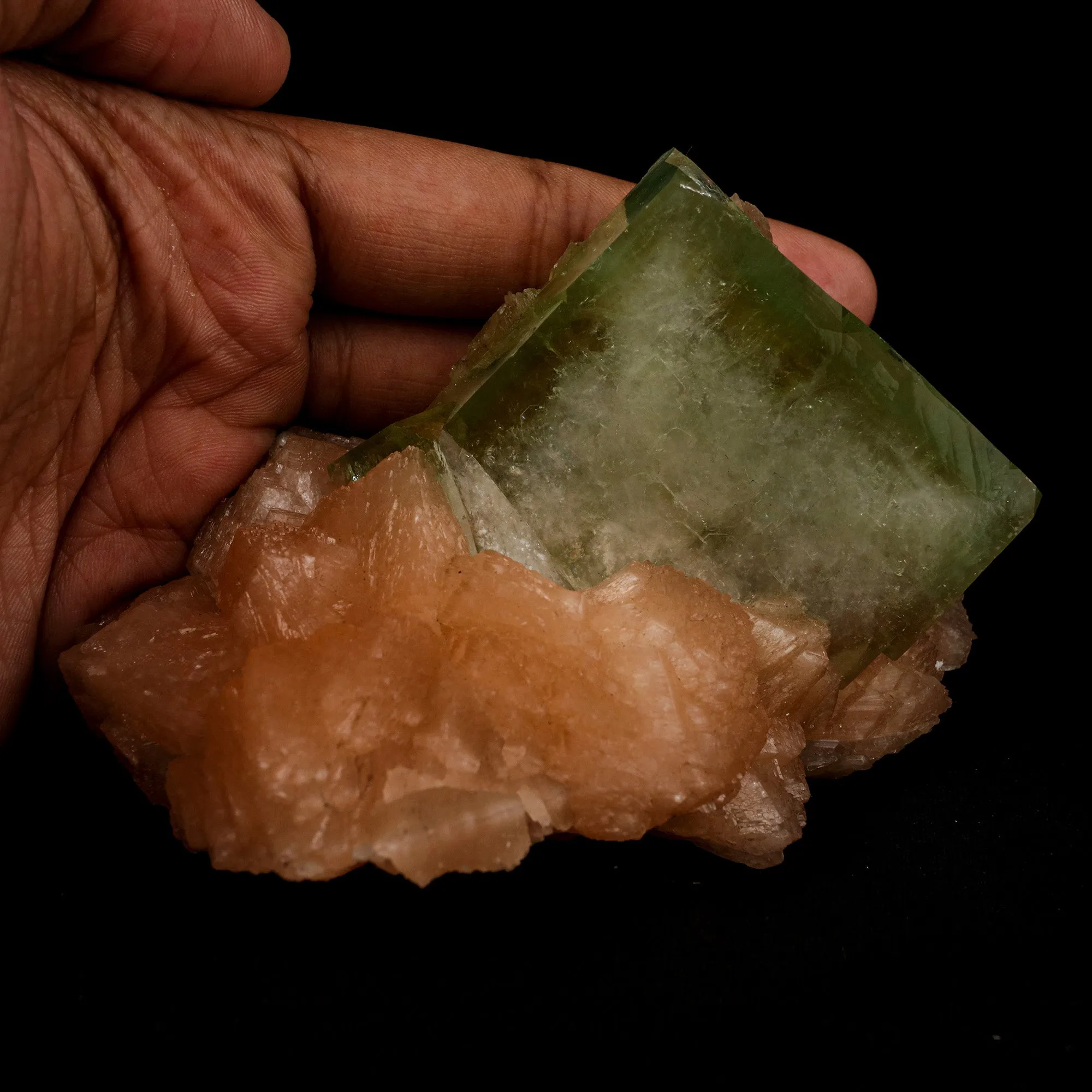 Green Apophyllite Cube with Stilbite Natural Mineral Specimen - image 5