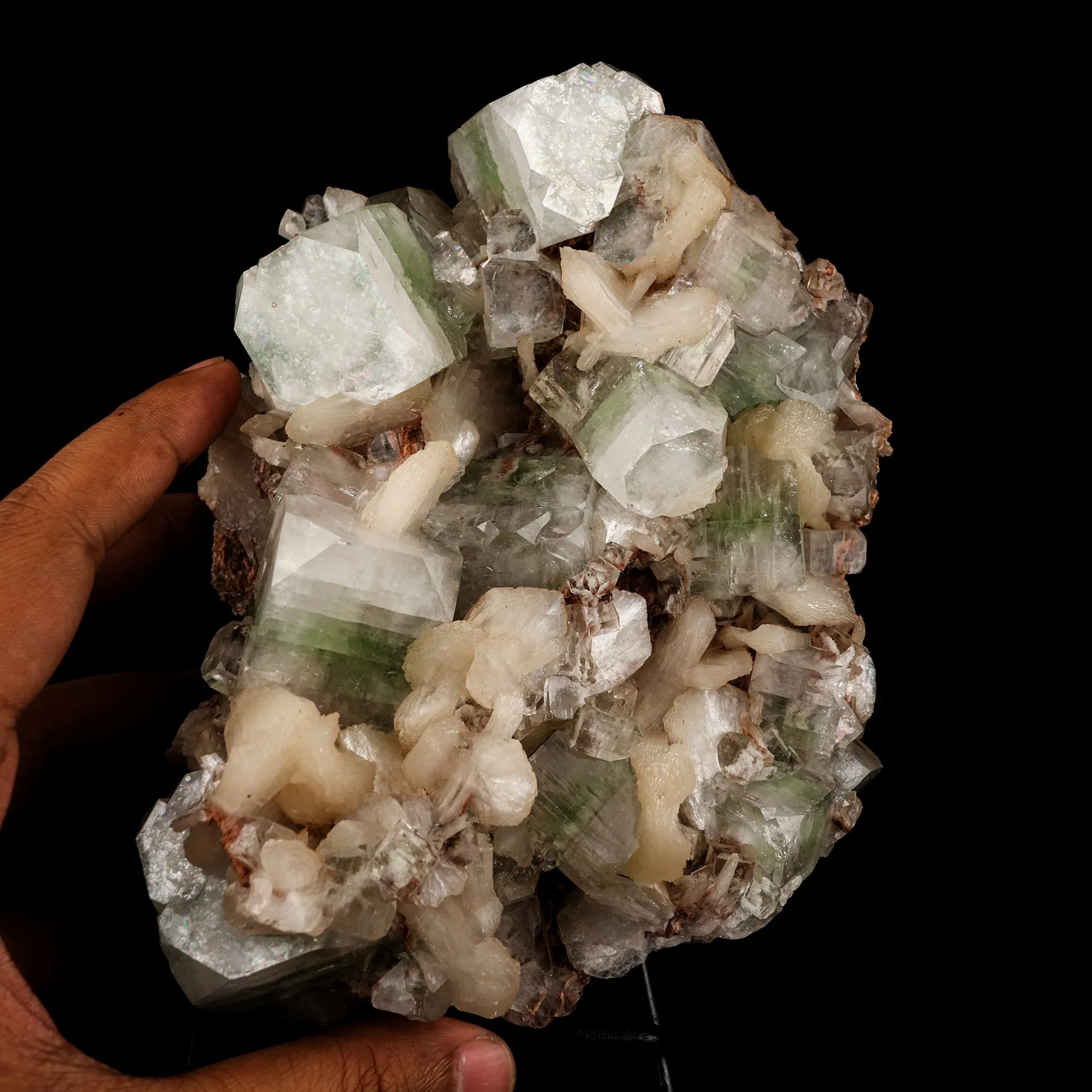 Green Apophyllite Cube with Stilbite Natural Mineral Specimen - image 4