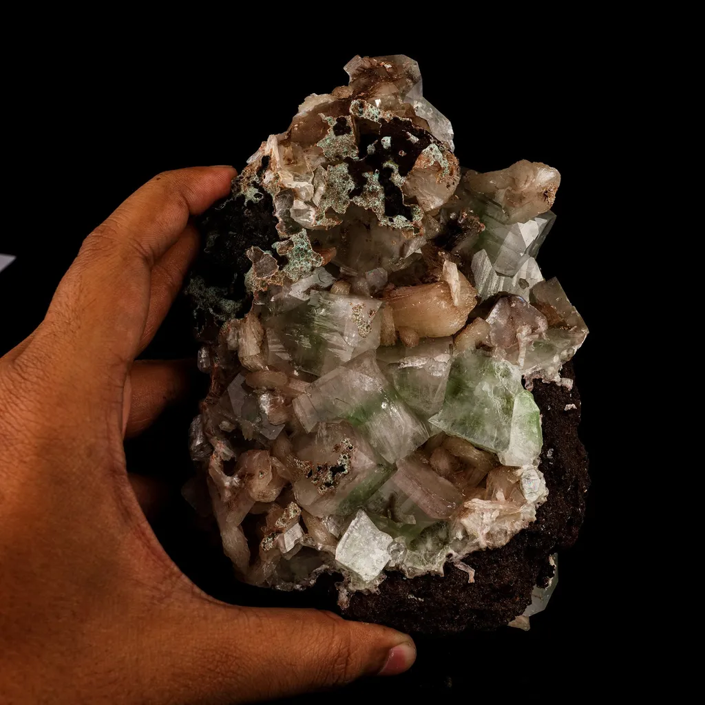 Green Apophyllite Cube with Stilbite Natural Mineral Specimen - image 5