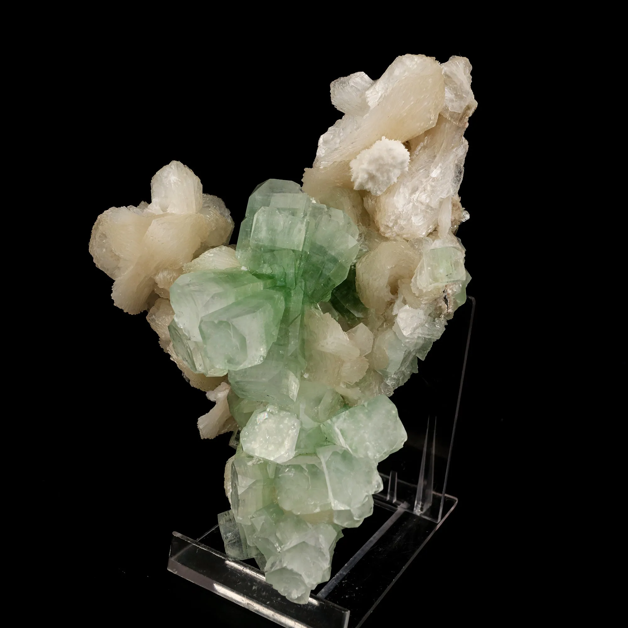Green Apophyllite Cube with Stilbite Natural Mineral Specimen - image 2
