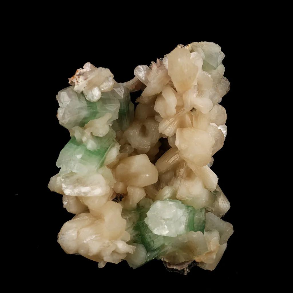 Green Apophyllite Cube with Stilbite Natural Mineral Specimen image