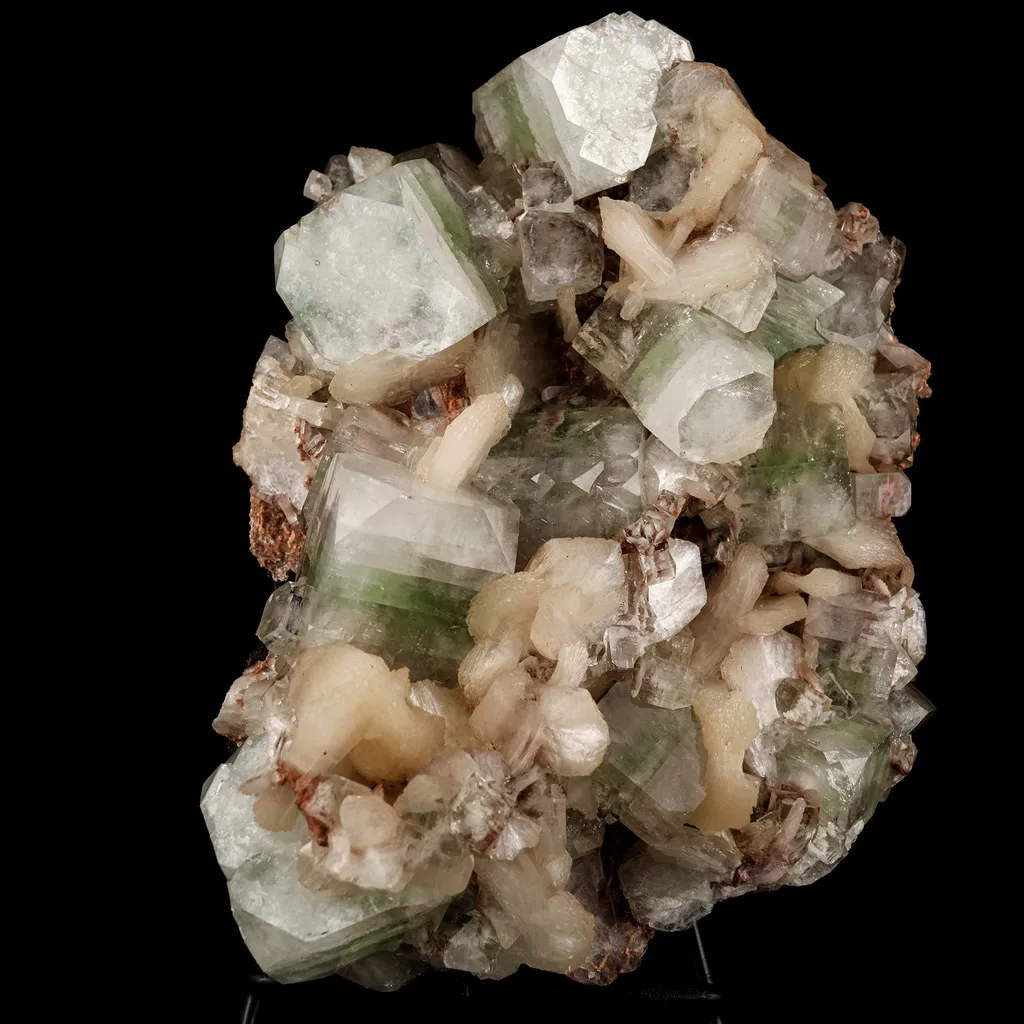 Green Apophyllite Cube with Stilbite Natural Mineral Specimen image