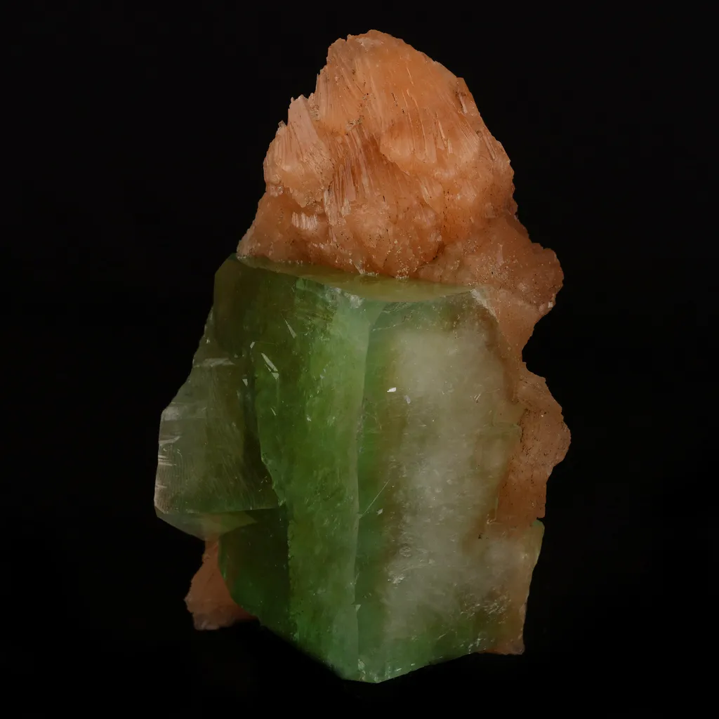 Green Apophyllite Cube With Stilbite Natural Mineral Specimen image