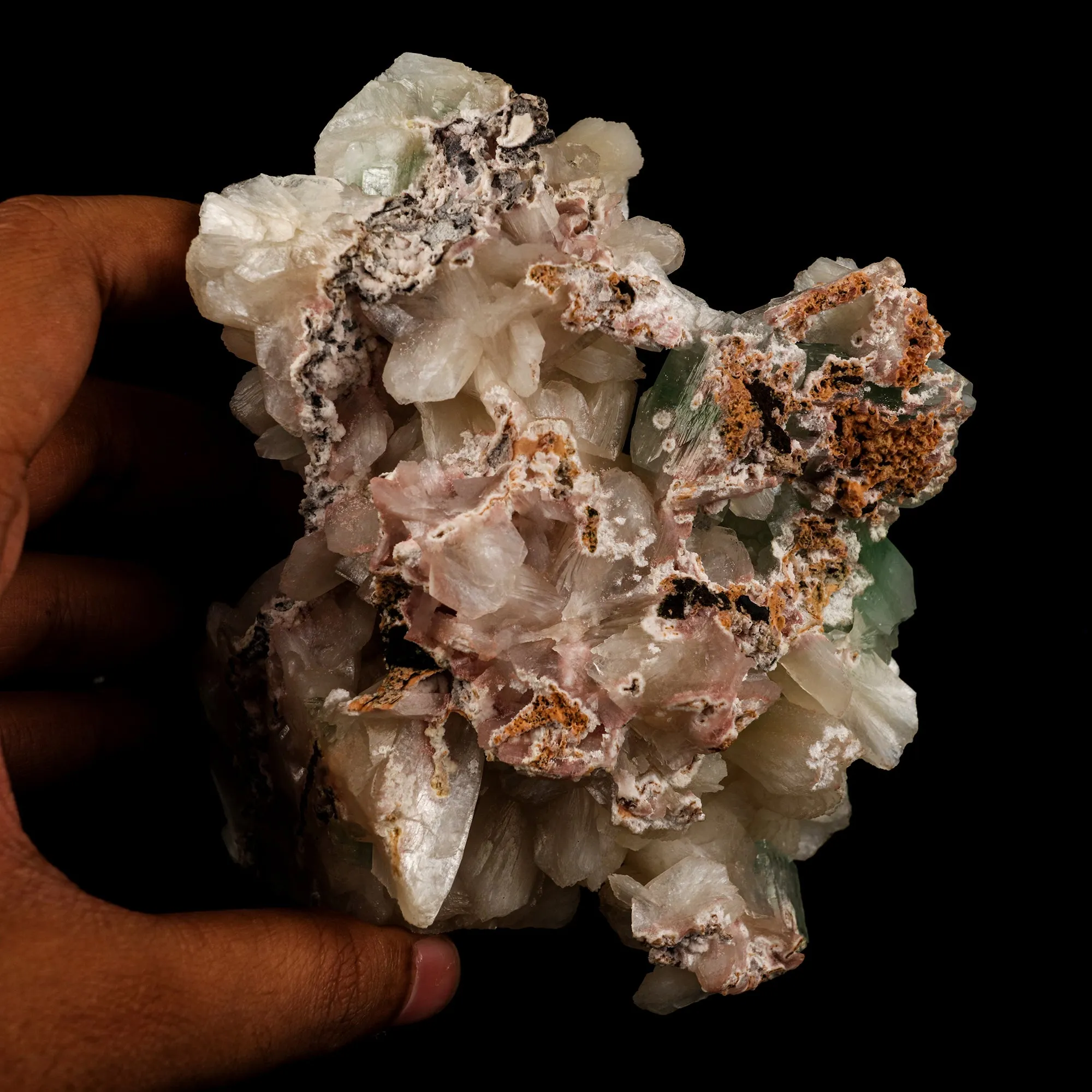 Green Apophyllite Cube with Stilbite Natural Mineral Specimen - image 5