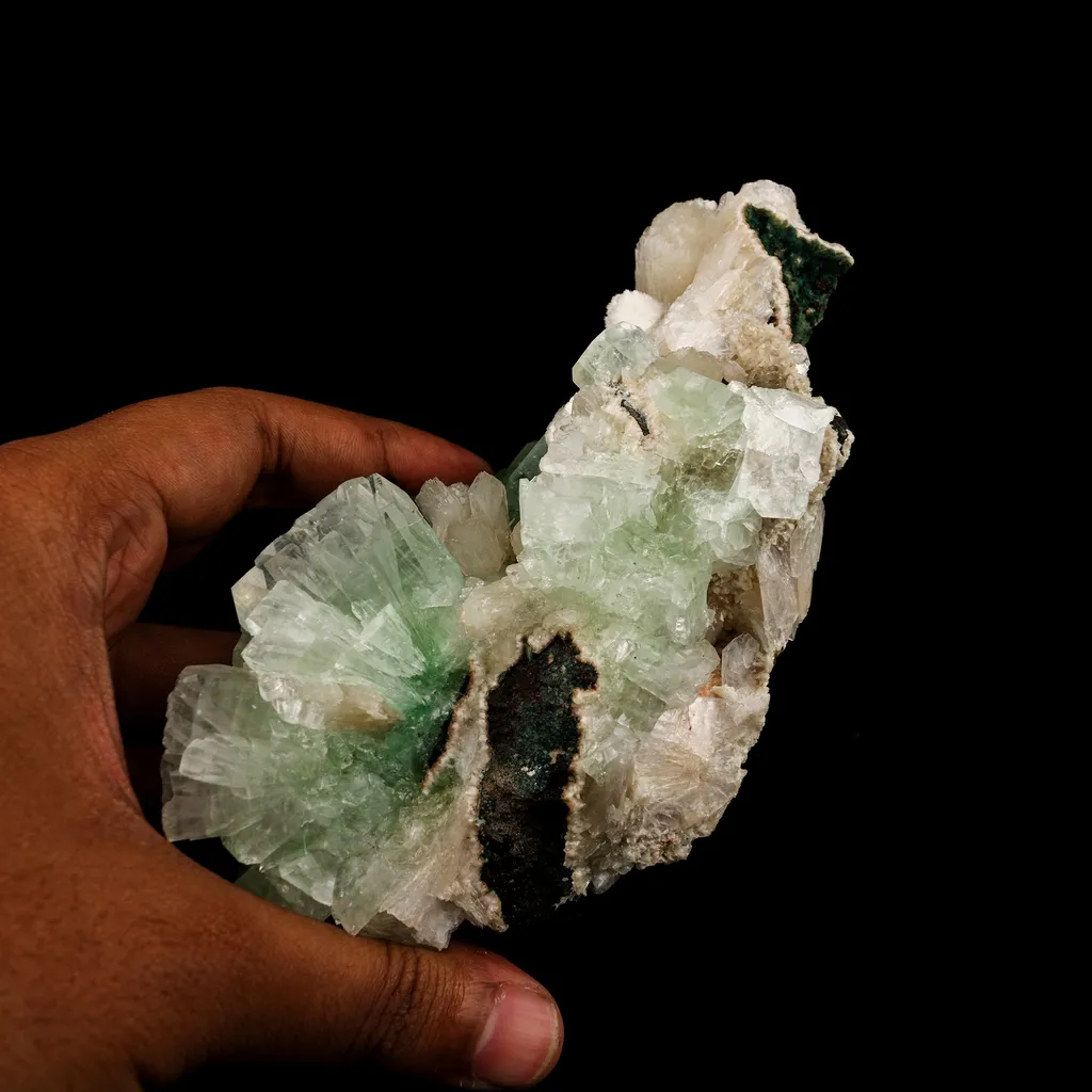 Green Apophyllite Cube with Stilbite Natural Mineral Specimen - image 5