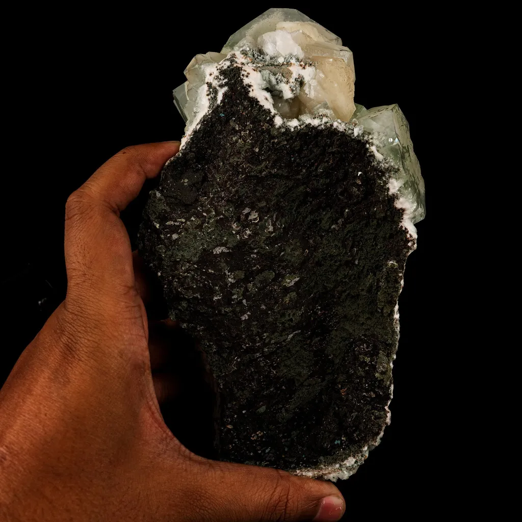 Green Apophyllite Cube with Stilbite Natural Mineral Specimen - image 5