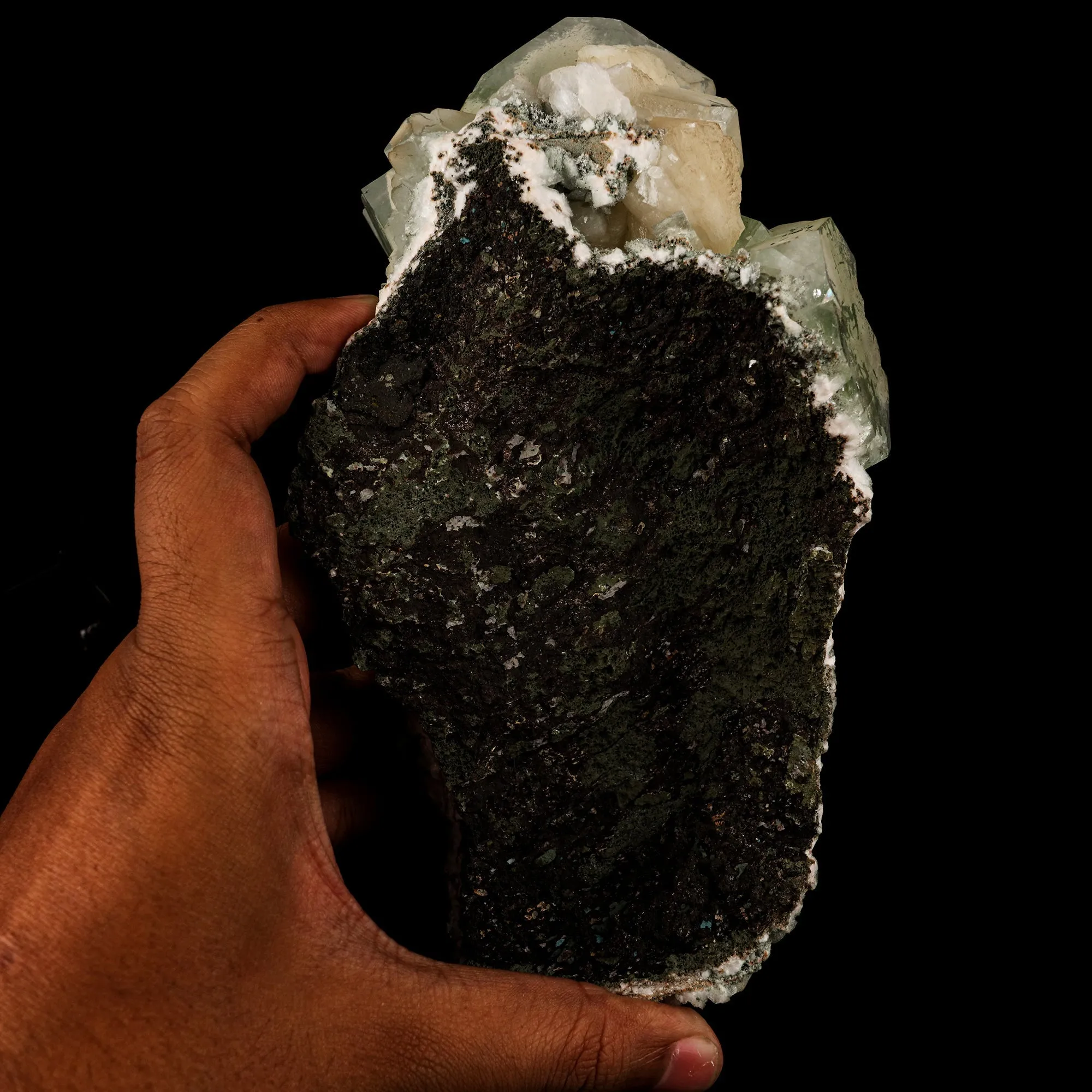 Green Apophyllite Cube with Stilbite Natural Mineral Specimen - image 5