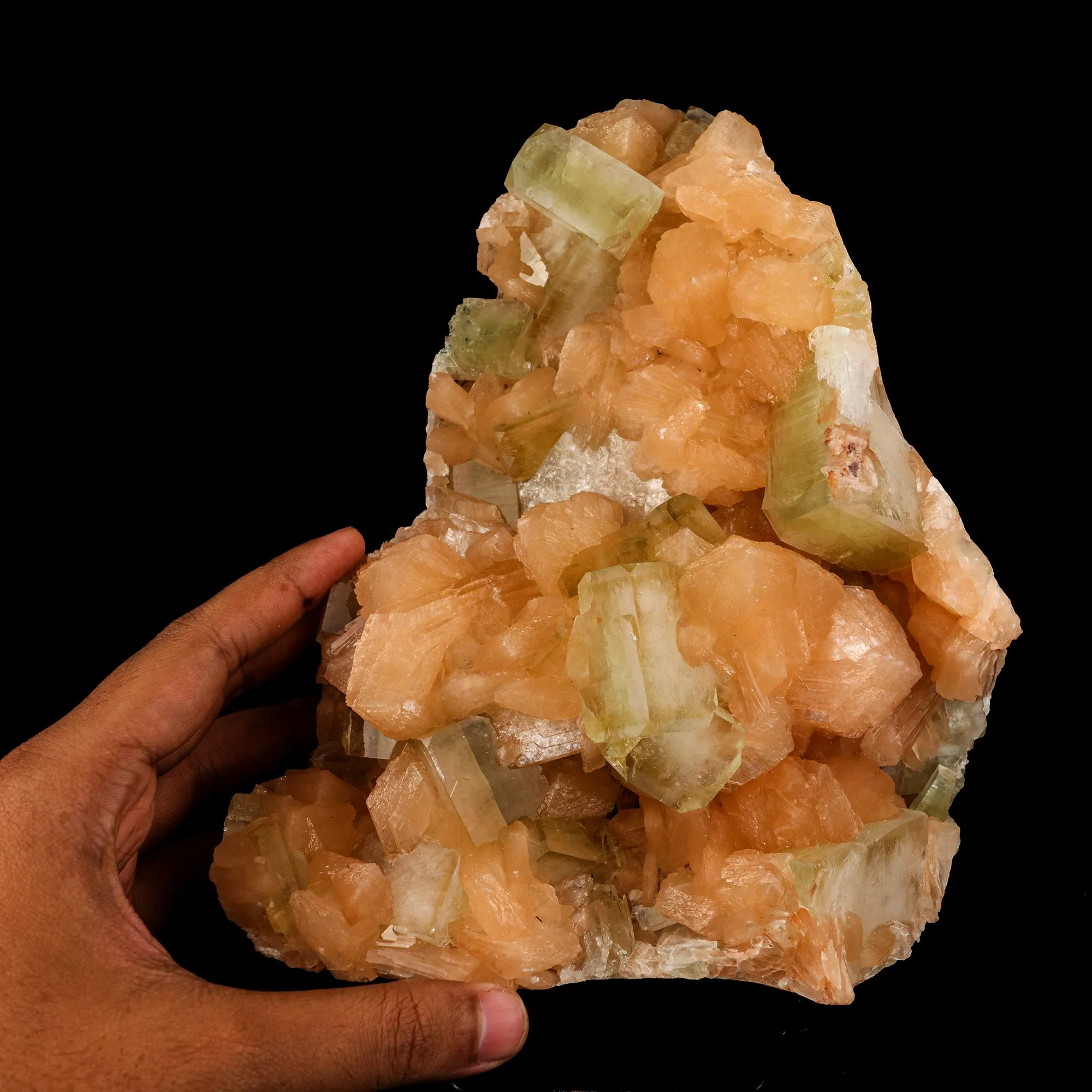 Green Apophyllite Cube with Stilbite Natural Mineral Specimen - image 4