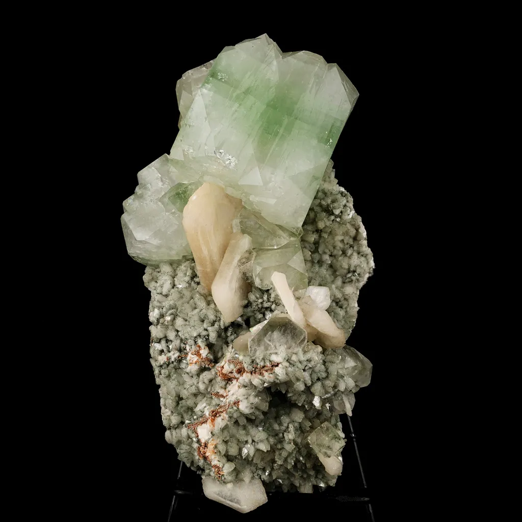 Green Apophyllite Cube with Stilbite Natural Mineral Specimen image