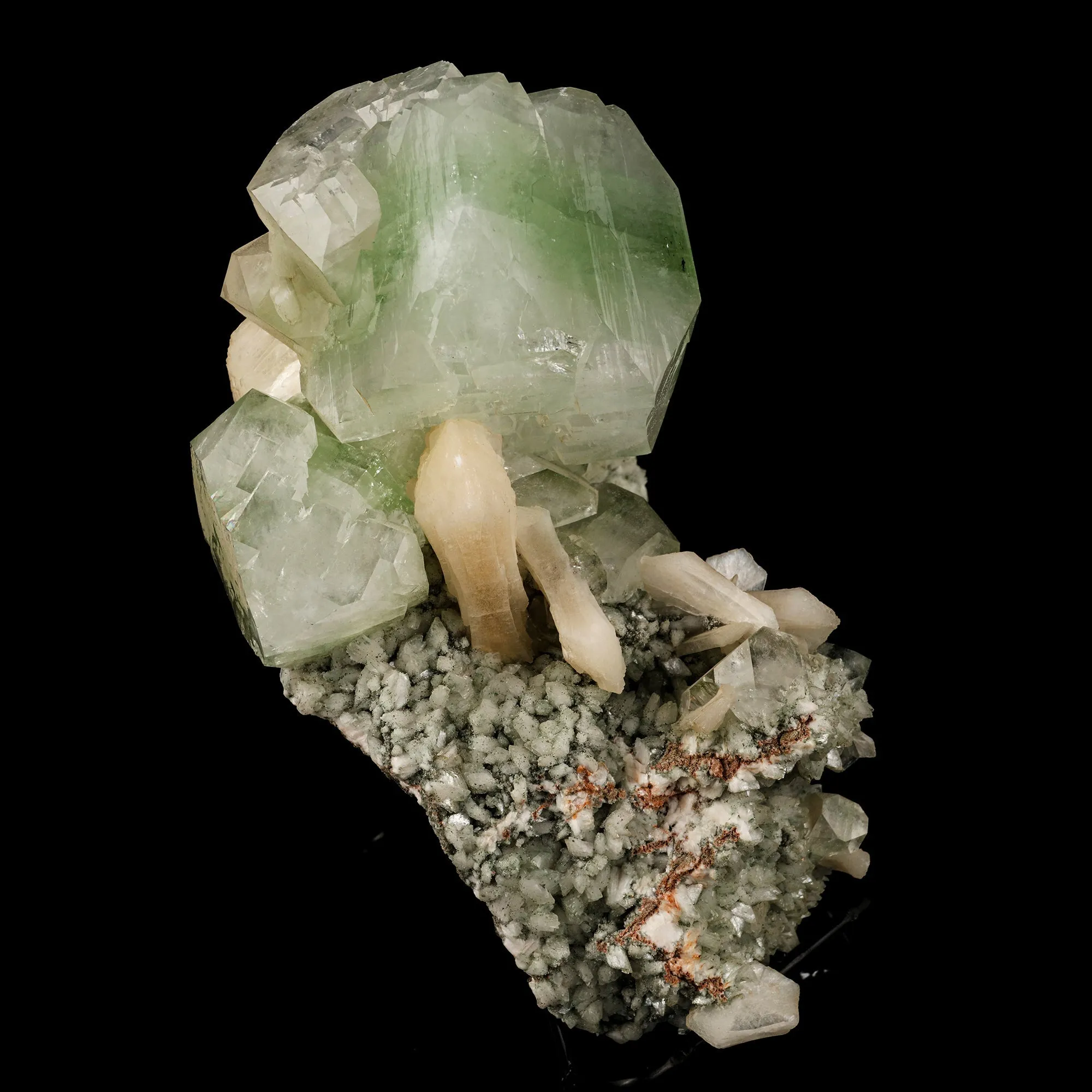 Green Apophyllite Cube with Stilbite Natural Mineral Specimen - image 3