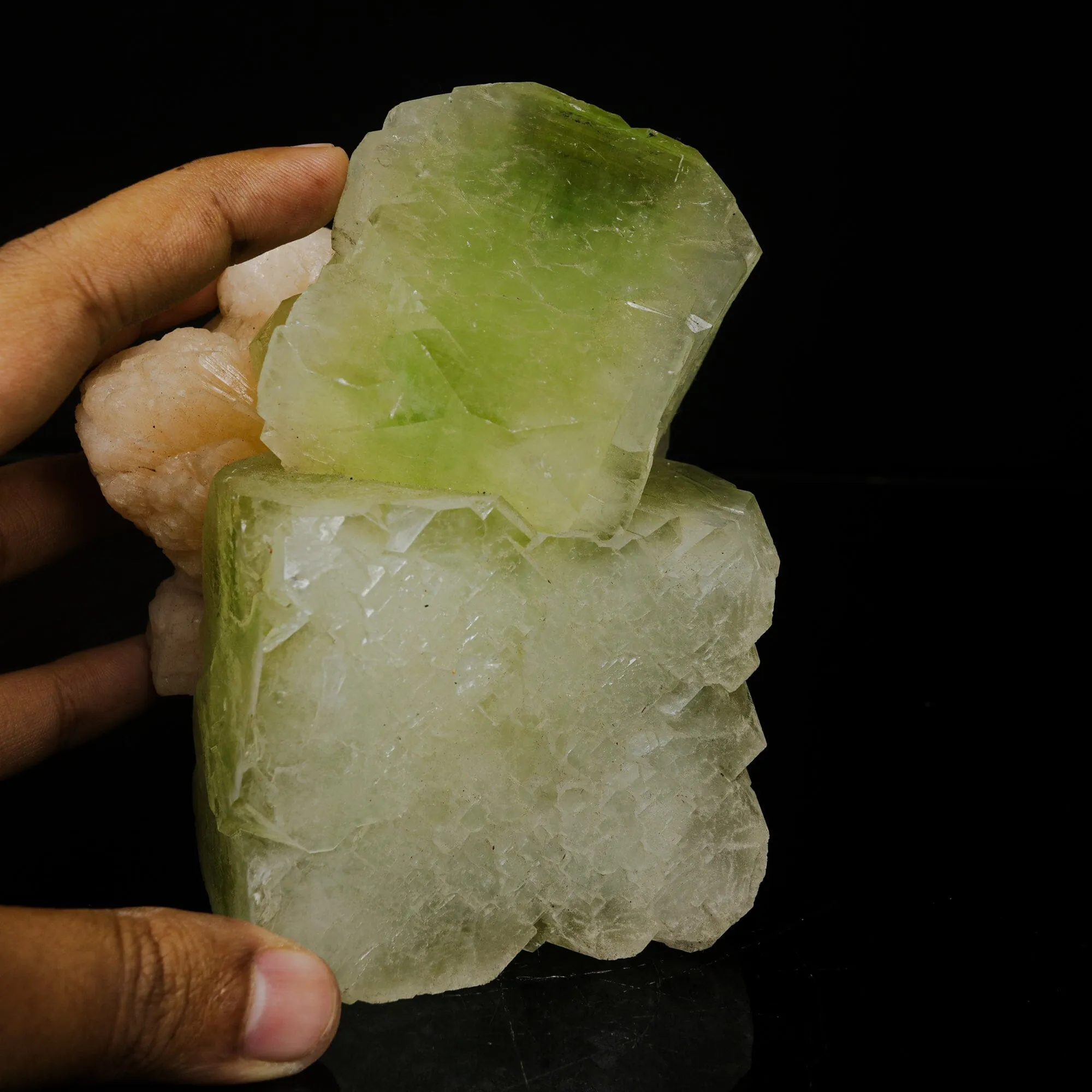 Green Apophyllite Cube with Stilbite | Premium Indian Mineral Specimen - image 6