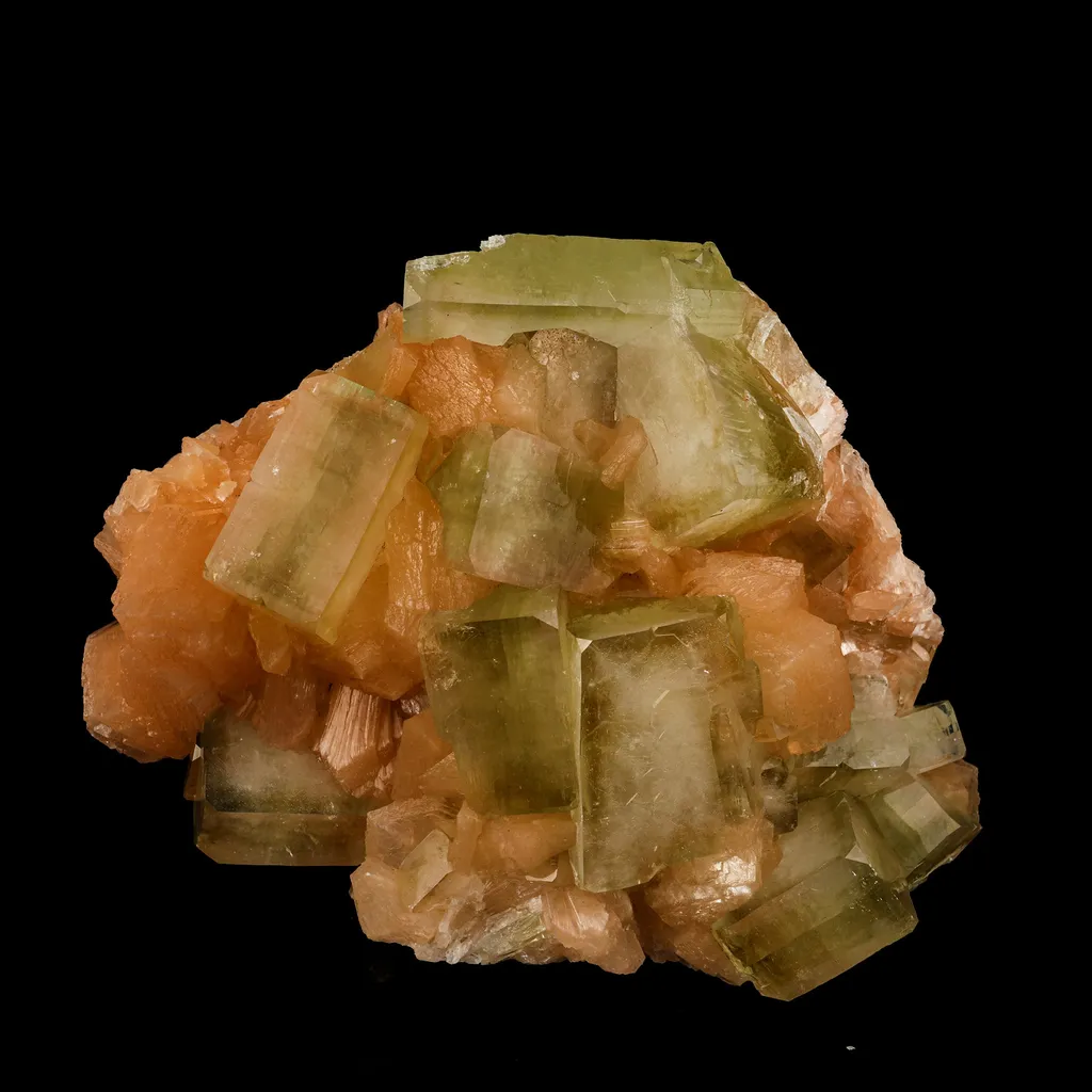 Green Apophyllite Cube with Stilbite Self Standing Natural Mineral Specimen image