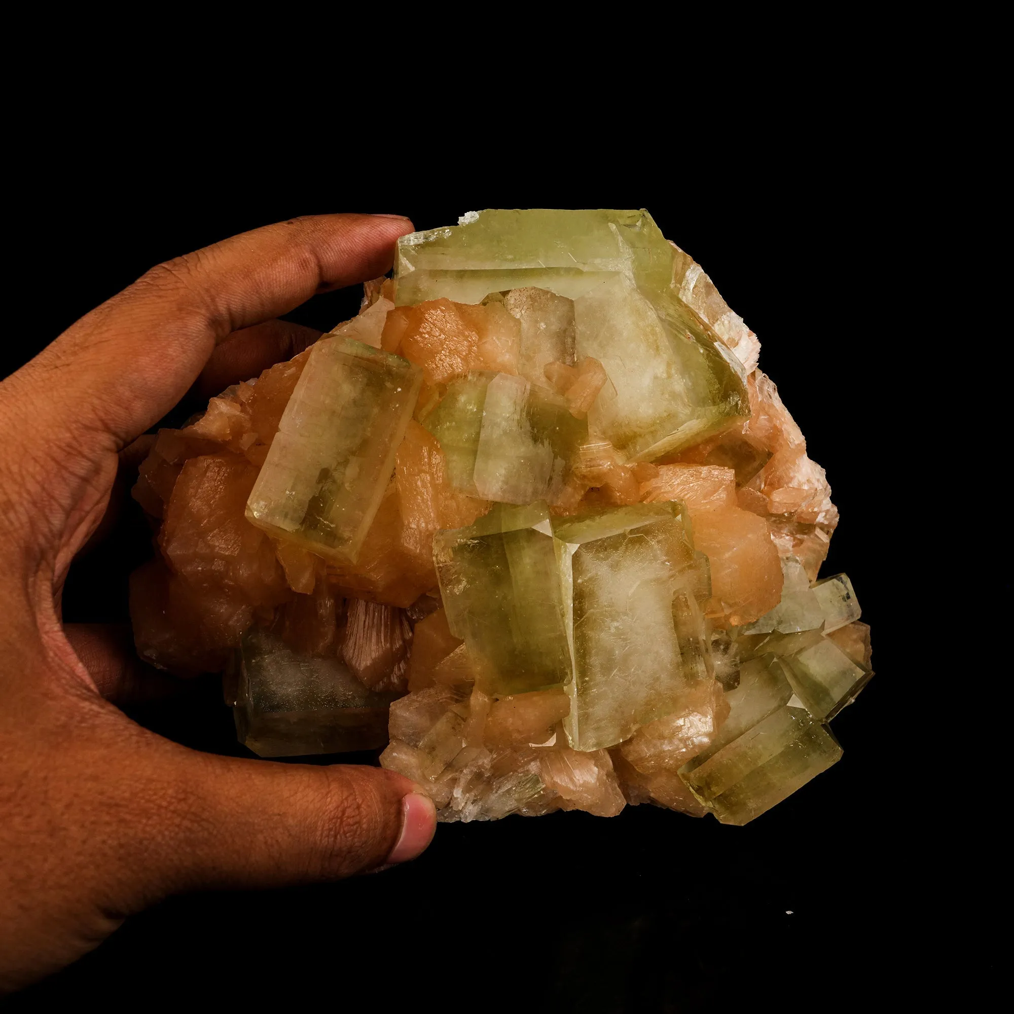 Green Apophyllite Cube with Stilbite Self Standing Natural Mineral Specimen - image 4