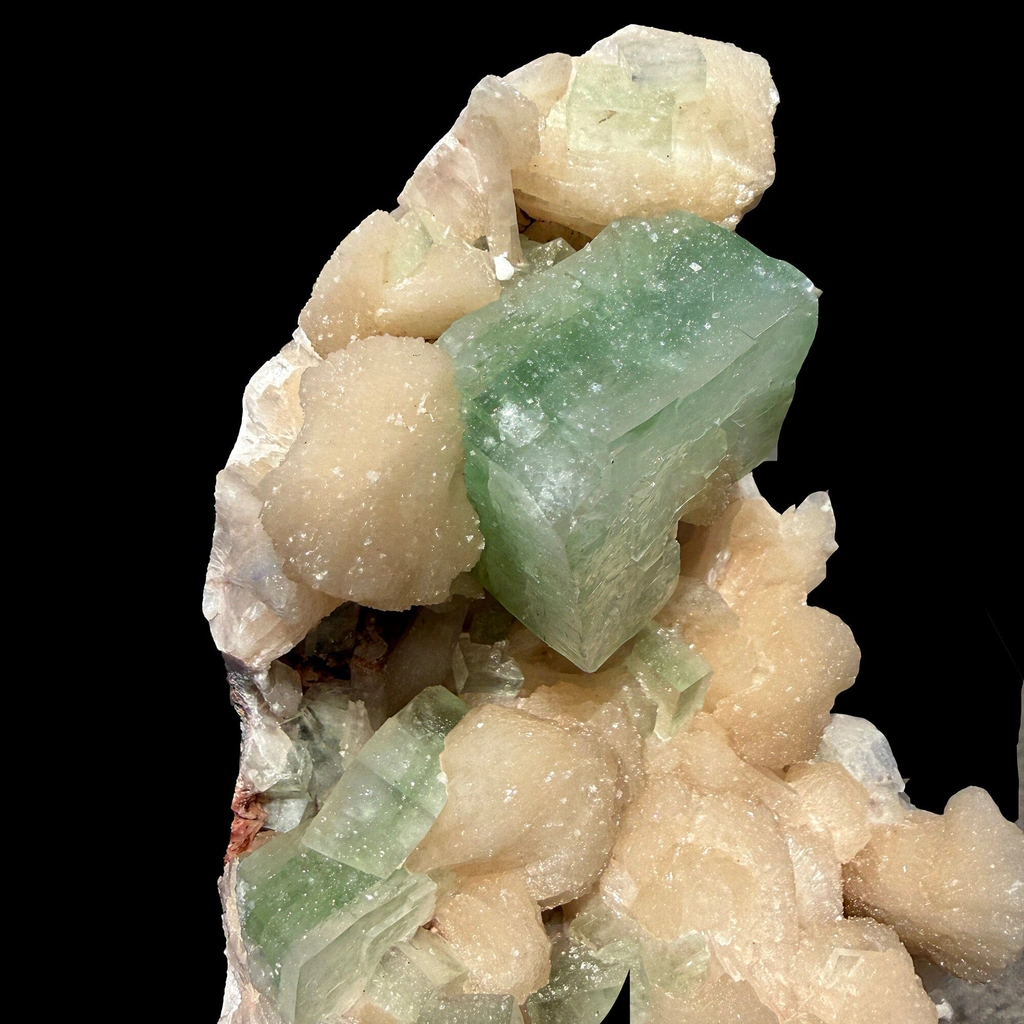 Green Apophyllite Cubes on Stilbite Matrix – Rare Indian Zeolite Crystal Specimen - image 3
