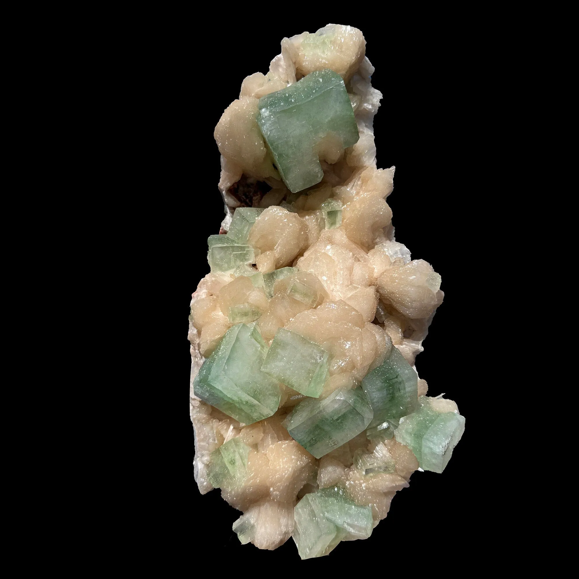Green Apophyllite Cubes on Stilbite Matrix – Rare Indian Zeolite Crystal Specimen - image 1