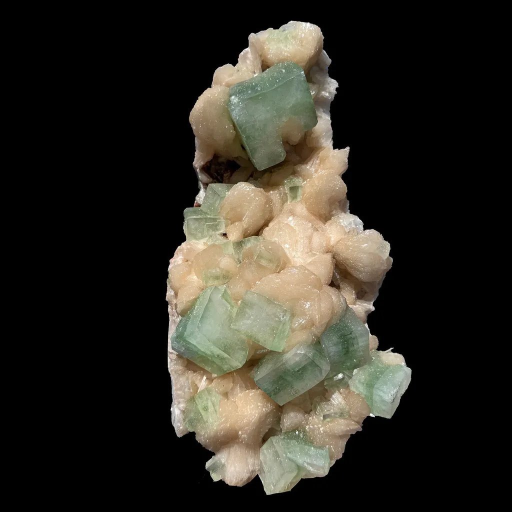 Green Apophyllite Cubes on Stilbite Matrix – Rare Indian Zeolite Crystal Specimen image