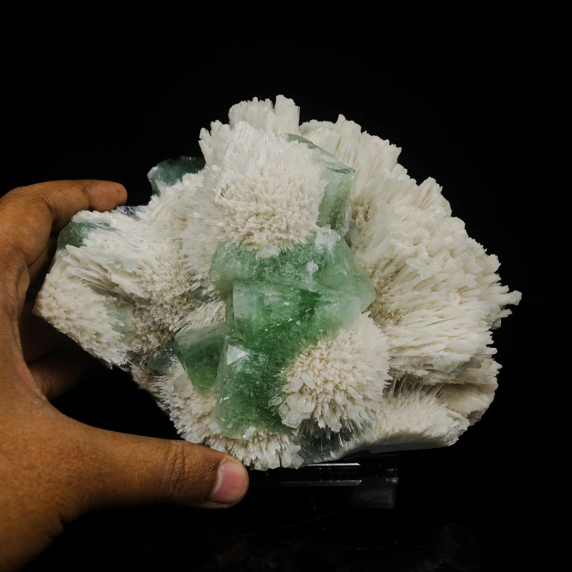 Green Apophyllite Cubes with Mordenite – Rare Zeolite Mineral Specimen from India - image 4
