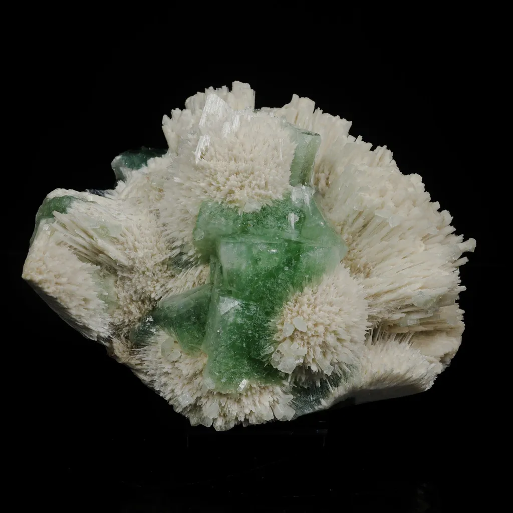 Green Apophyllite Cubes with Mordenite – Rare Zeolite Mineral Specimen from India image