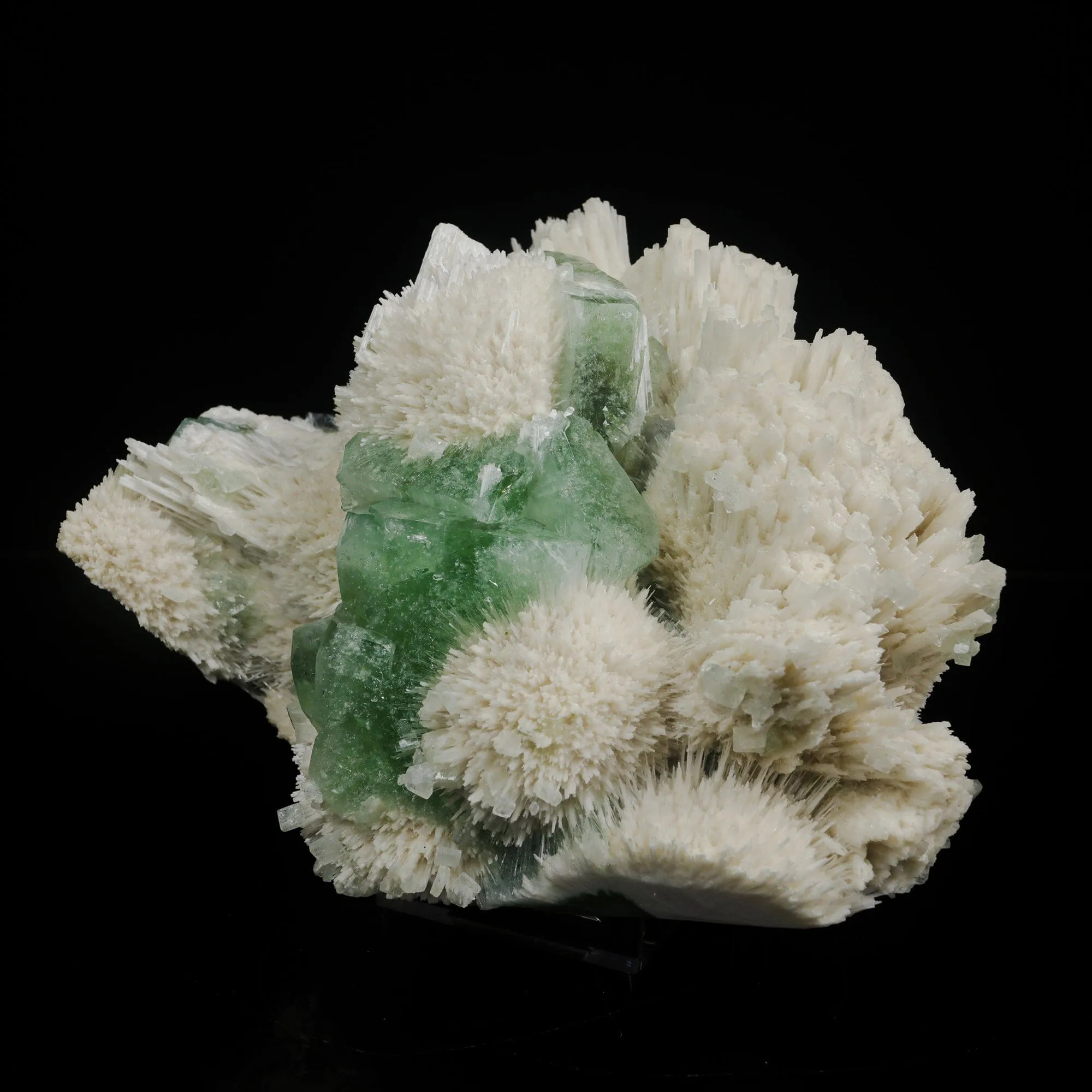 Green Apophyllite Cubes with Mordenite – Rare Zeolite Mineral Specimen from India - image 3