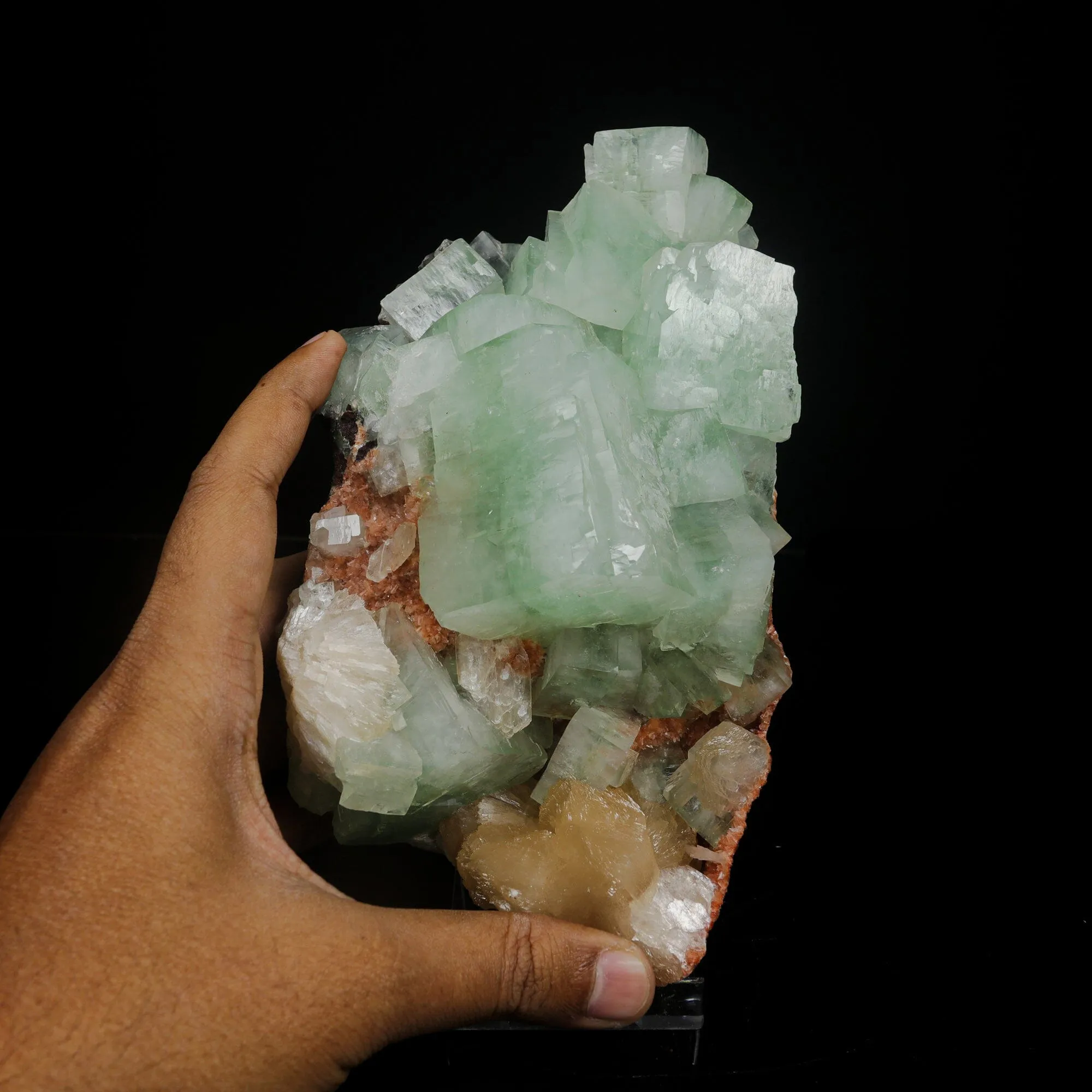 Green Apophyllite Cubes with Stilbite – Premium Zeolite Mineral Specimen from India - image 4