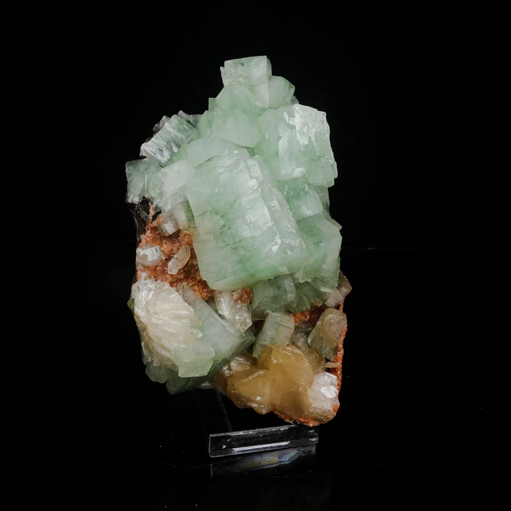 Green Apophyllite Cubes with Stilbite – Premium Zeolite Mineral Specimen from India image