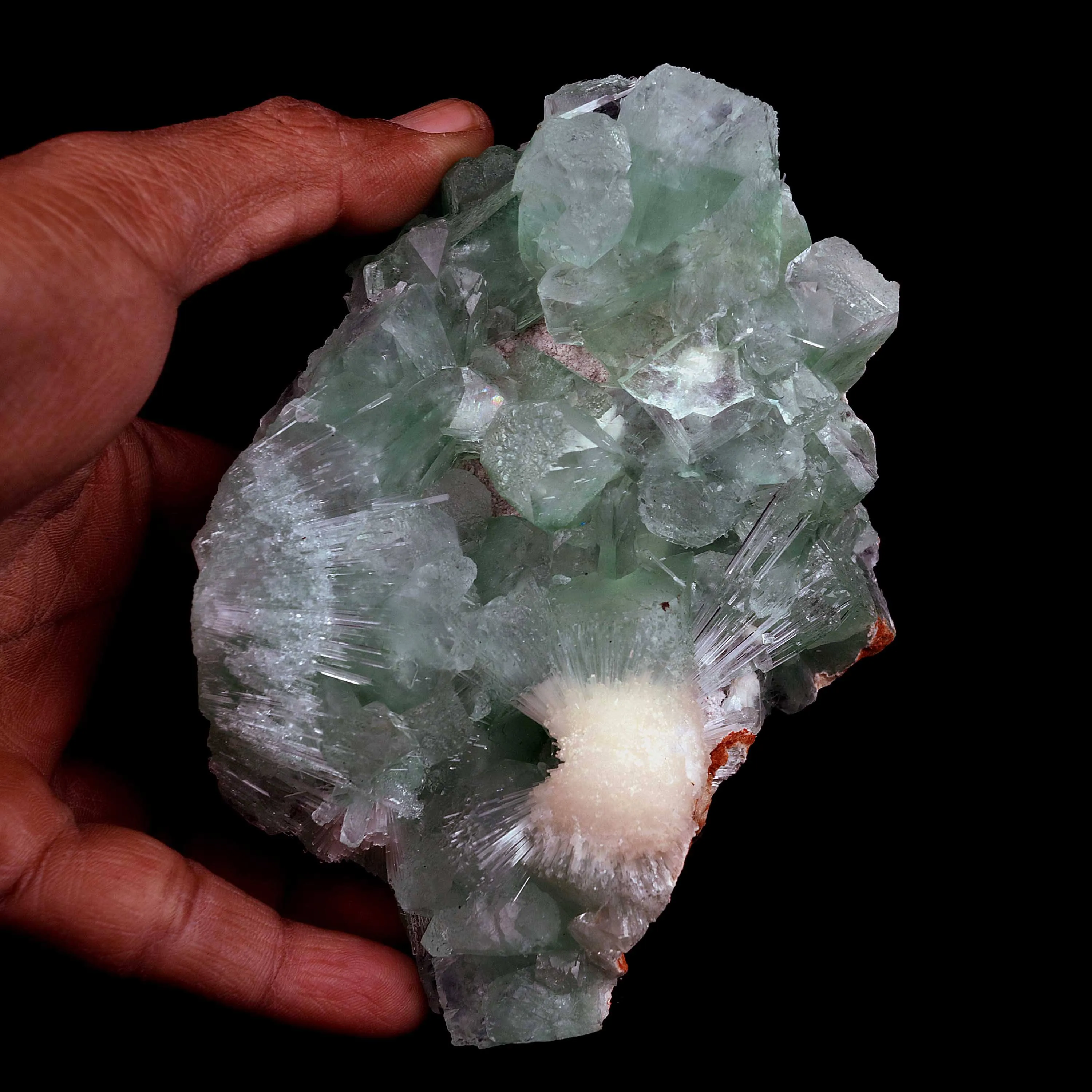 Green Apophyllite Cubical Crystals with Scolecite Natural Mineral Specimen - image 4