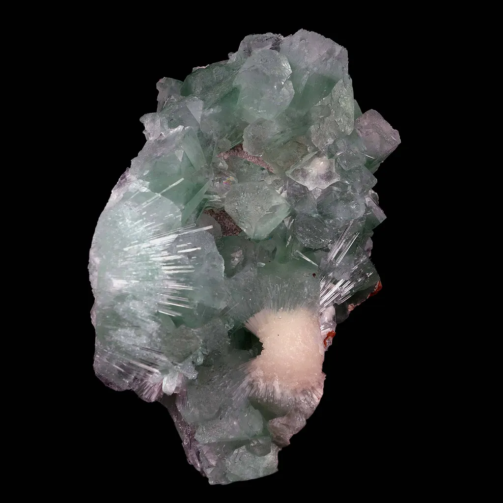 Green Apophyllite Cubical Crystals with Scolecite Natural Mineral Specimen - image 2