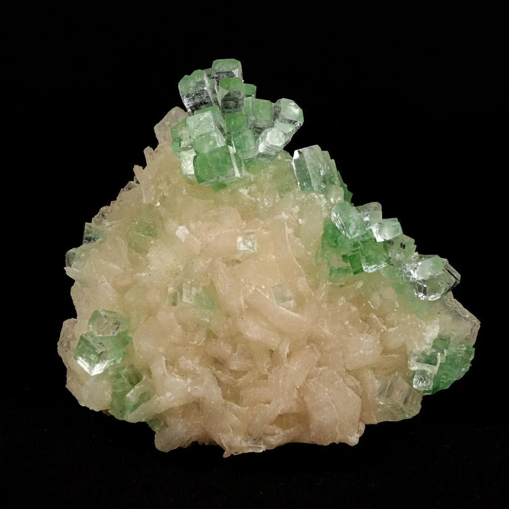 Green Apophyllite Disco Ball with Stilbite Natural Mineral Specimen image