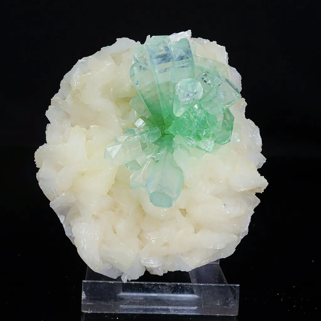 Green Apophyllite Disco Ball with Stilbite Natural Mineral Specimen image