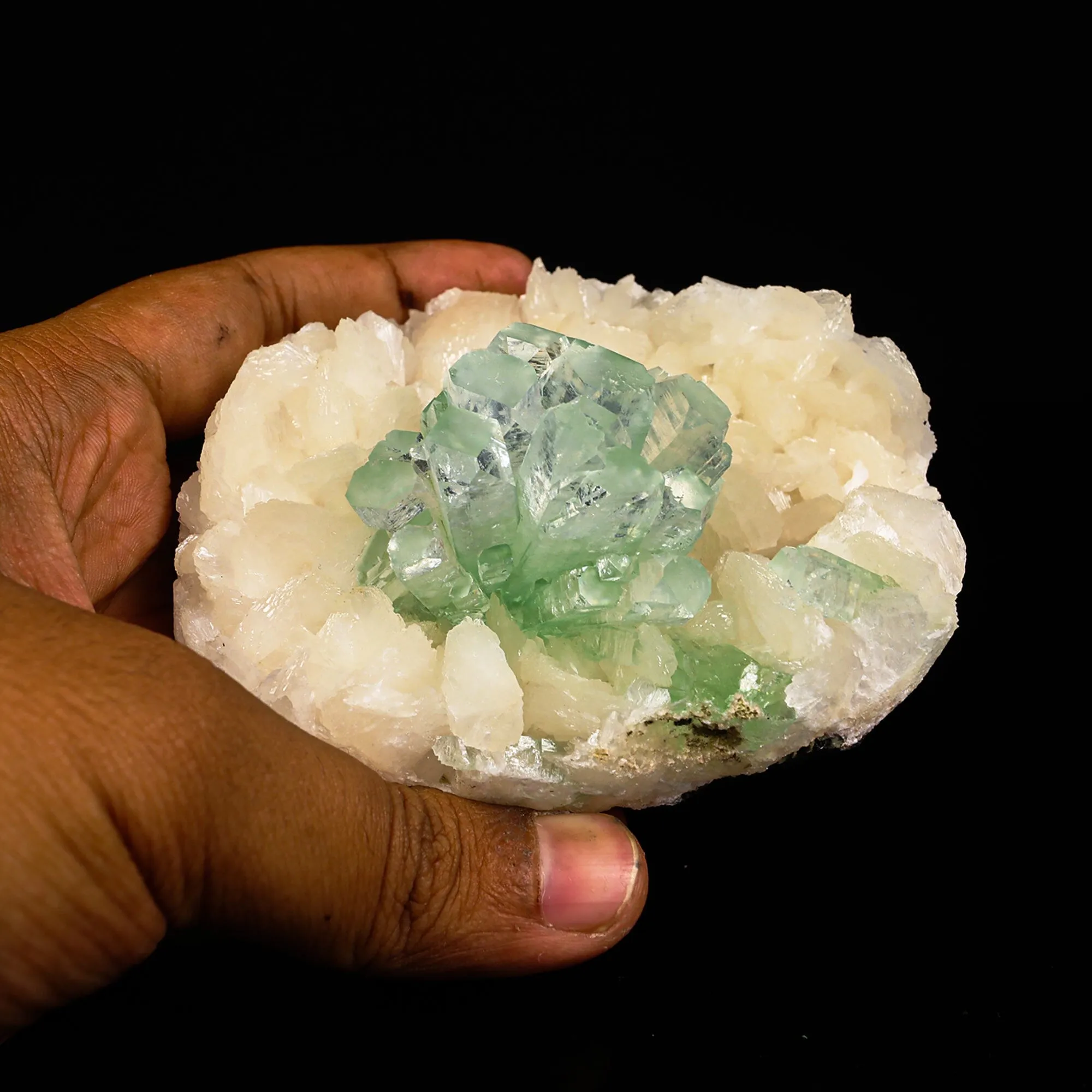 Green Apophyllite Disco Ball with Stilbite Natural Mineral Specimen - image 4