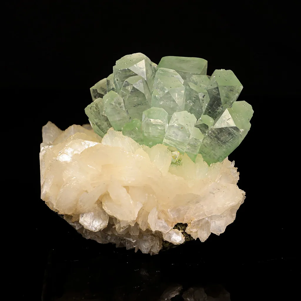 Green Apophyllite Disco Ball with Stilbite Natural Mineral Specimen image