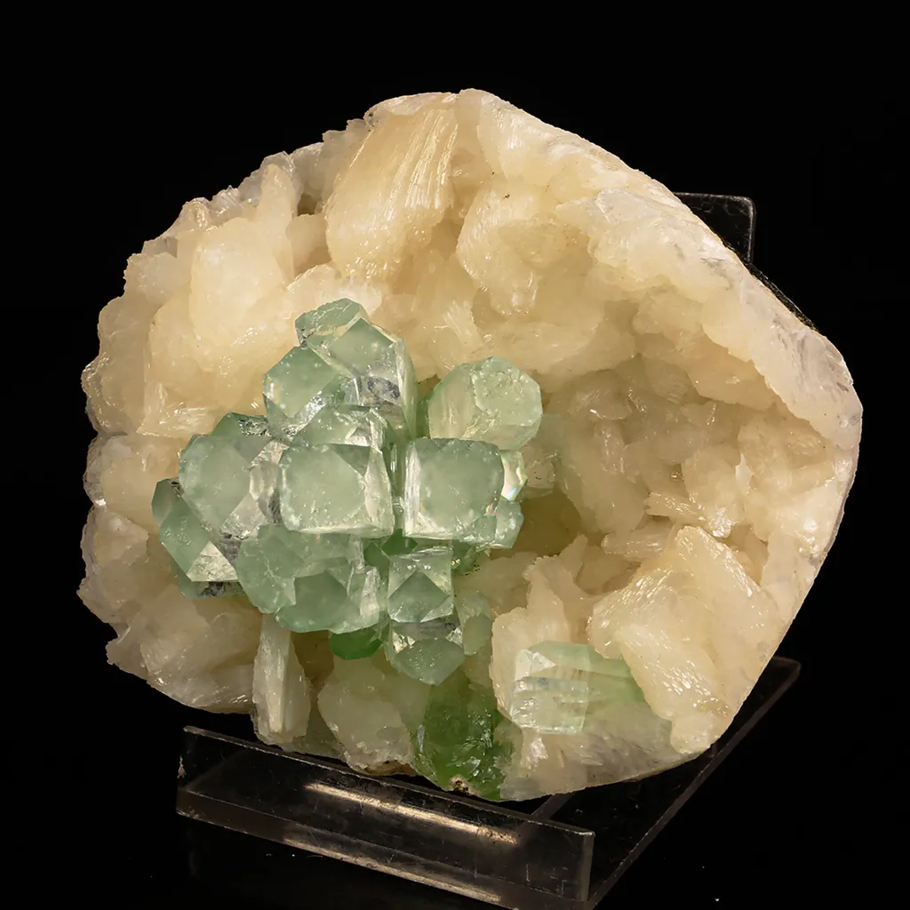 Green Apophyllite Disco Ball with Stilbite Natural Mineral Specimen image