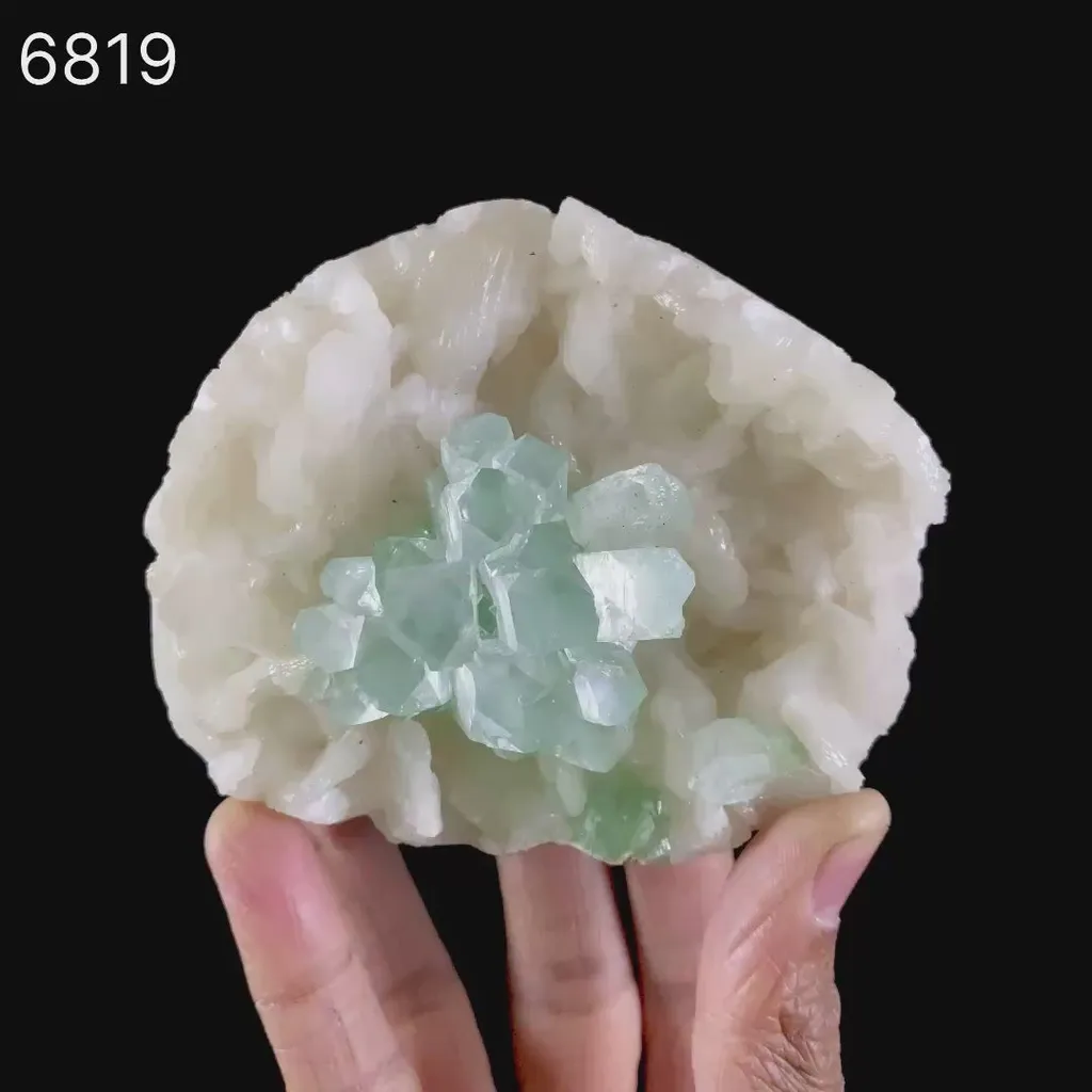 Green Apophyllite Disco Ball with Stilbite Natural Mineral Specimen - image 6