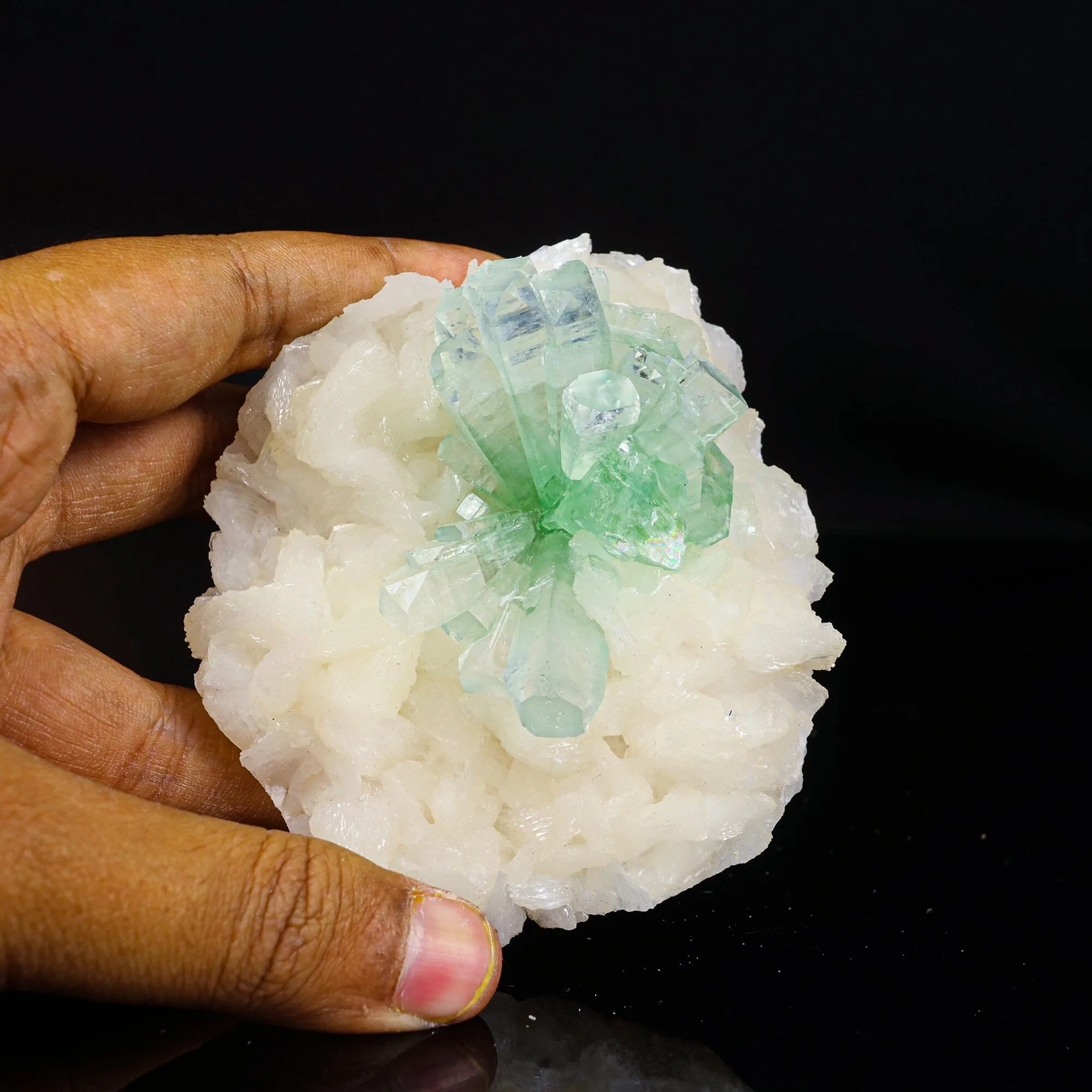 Green Apophyllite Disco Ball with Stilbite Natural Mineral Specimen - image 5