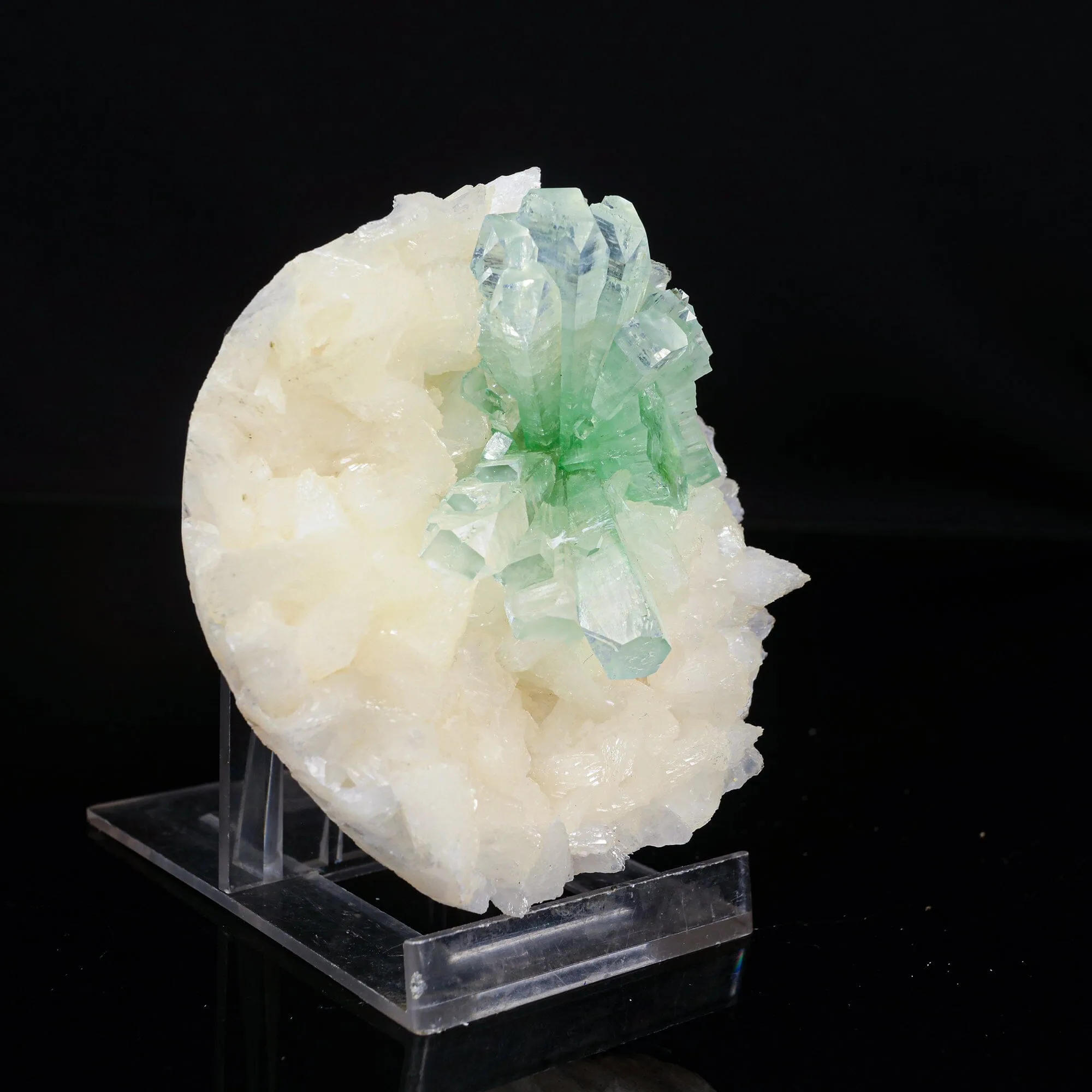 Green Apophyllite Disco Ball with Stilbite Natural Mineral Specimen - image 2