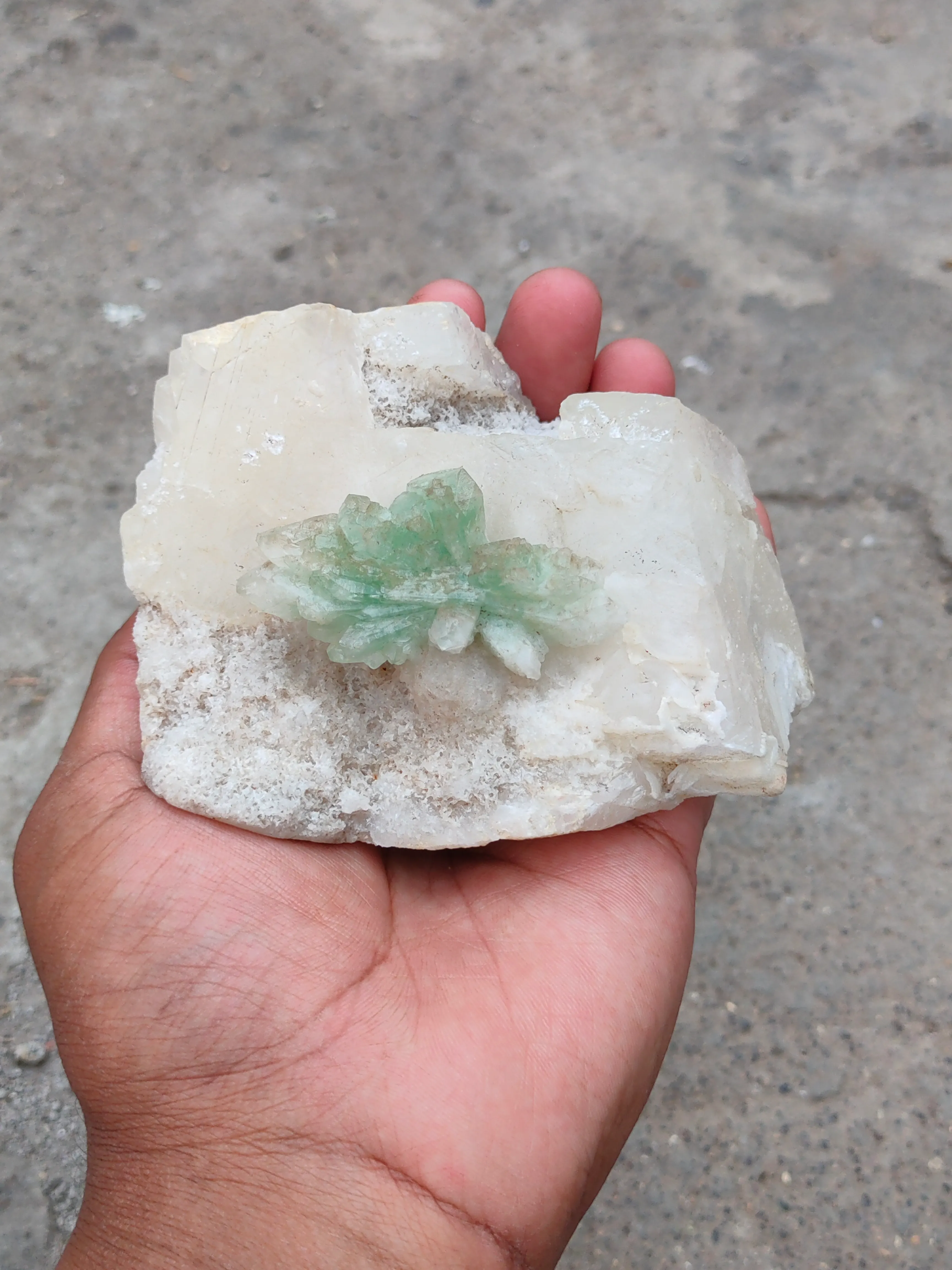Green Apophyllite Flower on Calcite - image 5
