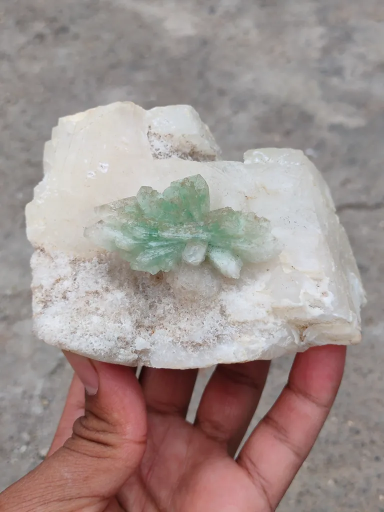 Green Apophyllite Flower on Calcite - image 6
