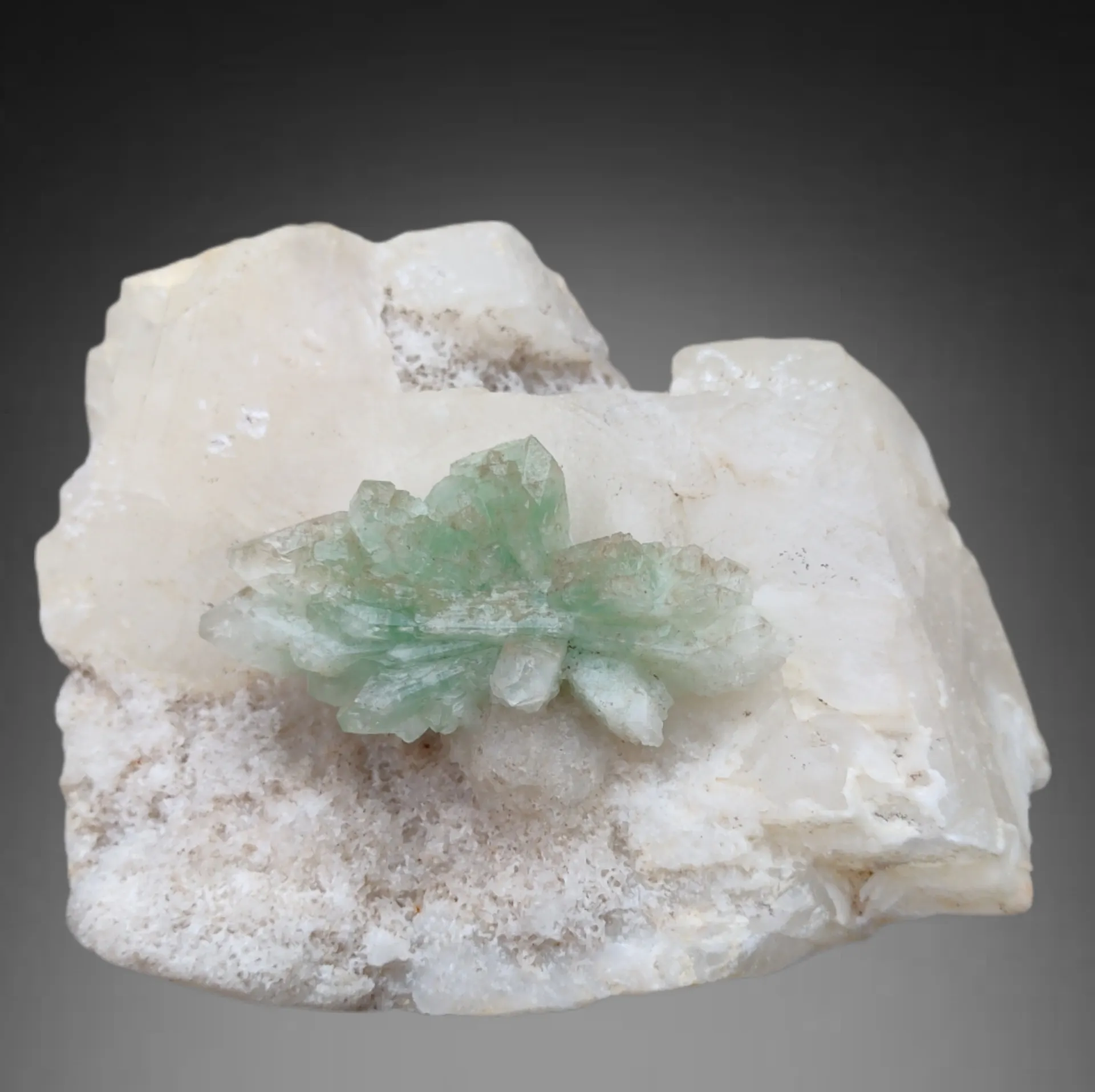 Green Apophyllite Flower on Calcite - image 1