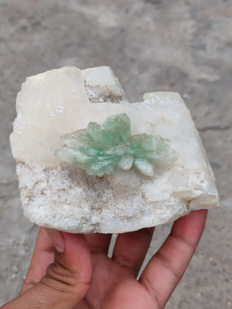 Green Apophyllite Flower on Calcite - image 4