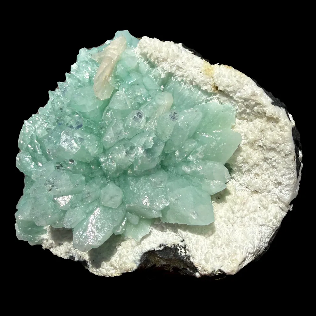 Green Apophyllite Flower Rosette on Chalcedony Matrix – Indian Zeolite Mineral Specimen from Pune - image 4
