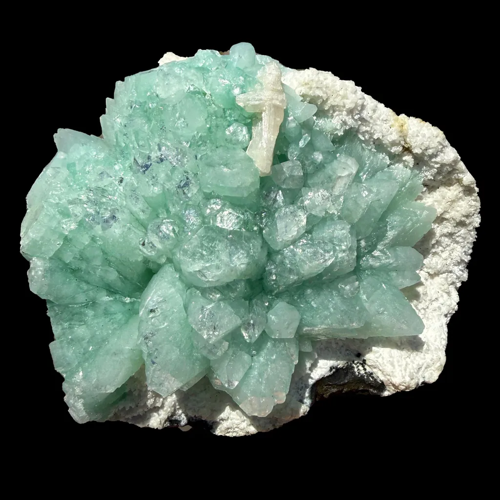 Green Apophyllite Flower Rosette on Chalcedony Matrix – Indian Zeolite Mineral Specimen from Pune image