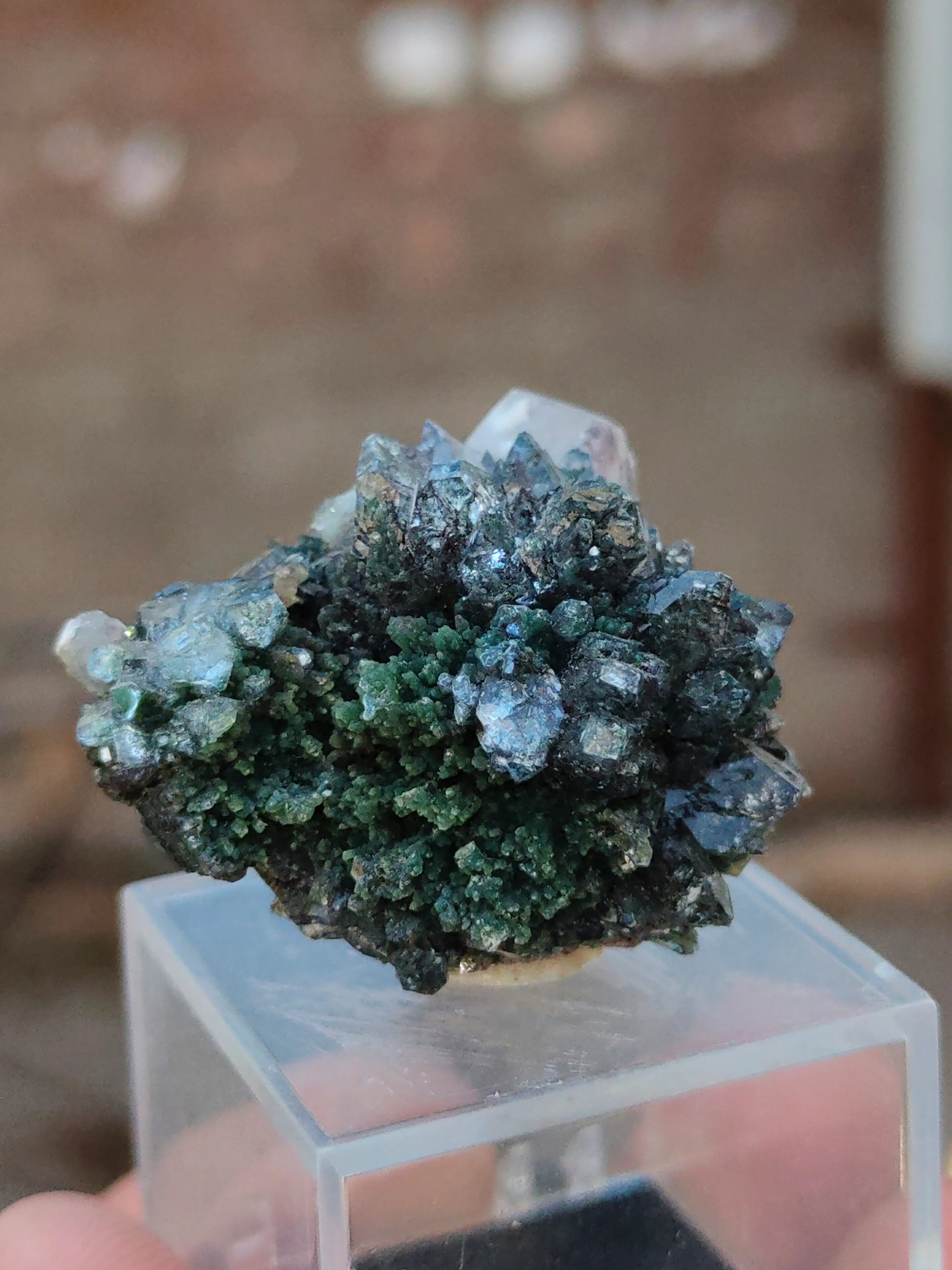 Green Apophyllite Flower with Calcite - image 3