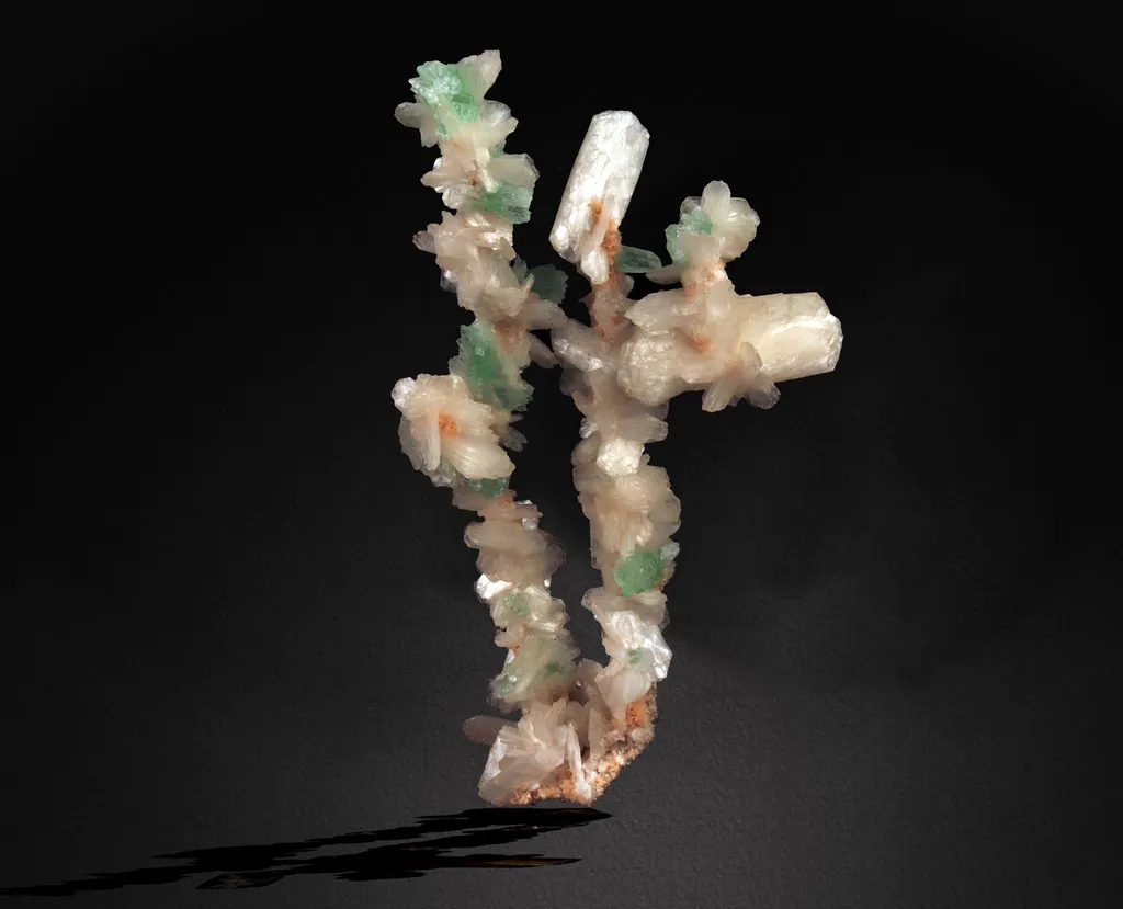 Green Apophyllite Flowers with Stilbite on Heulandite Bush Formation image
