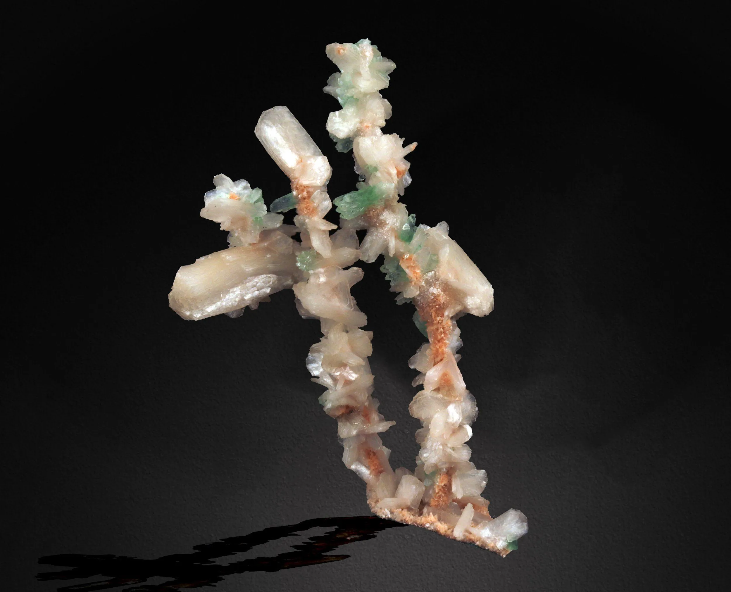 Green Apophyllite Flowers with Stilbite on Heulandite Bush Formation - image 3