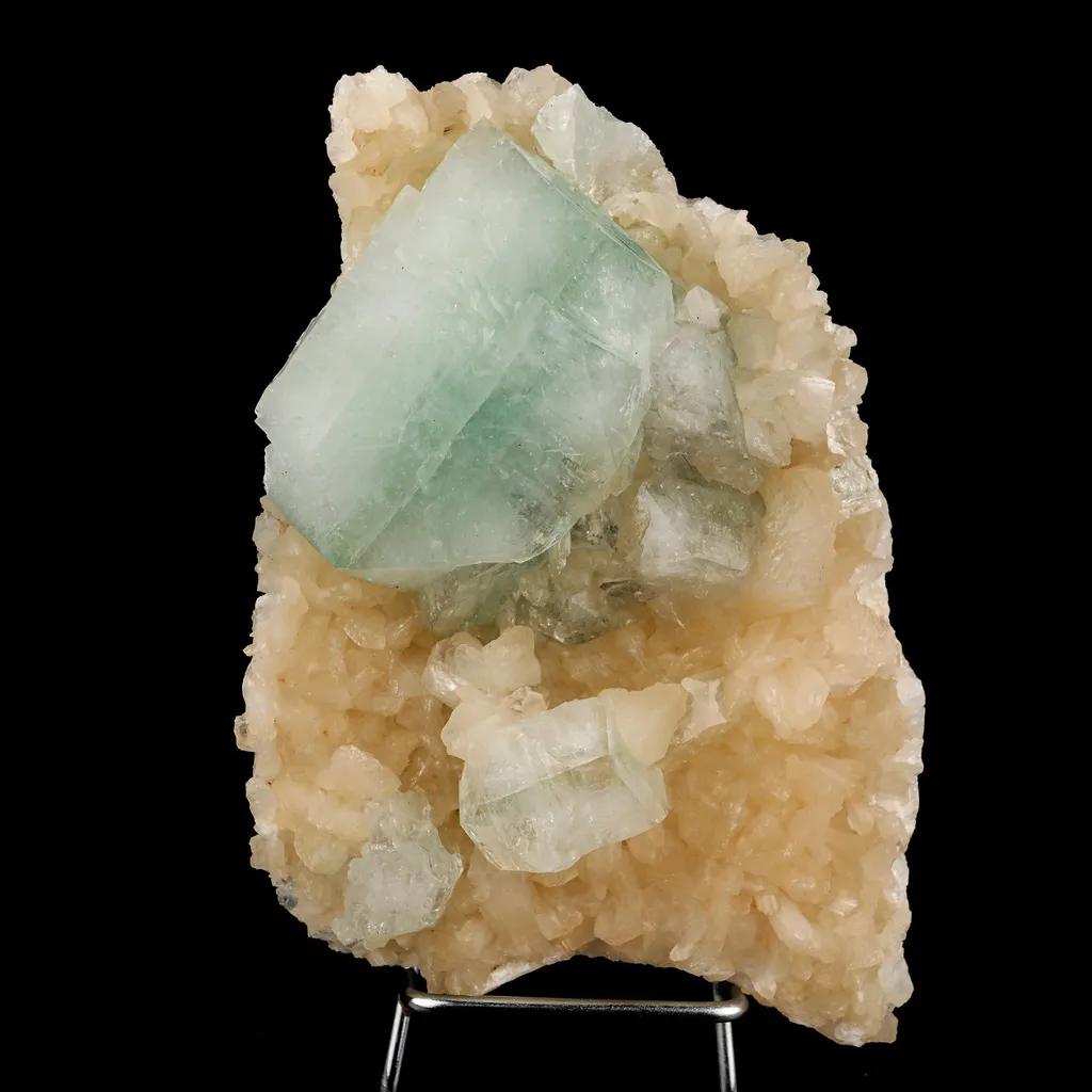 Green Apophyllite on Stilbite Matrix Natural Mineral Specimen image