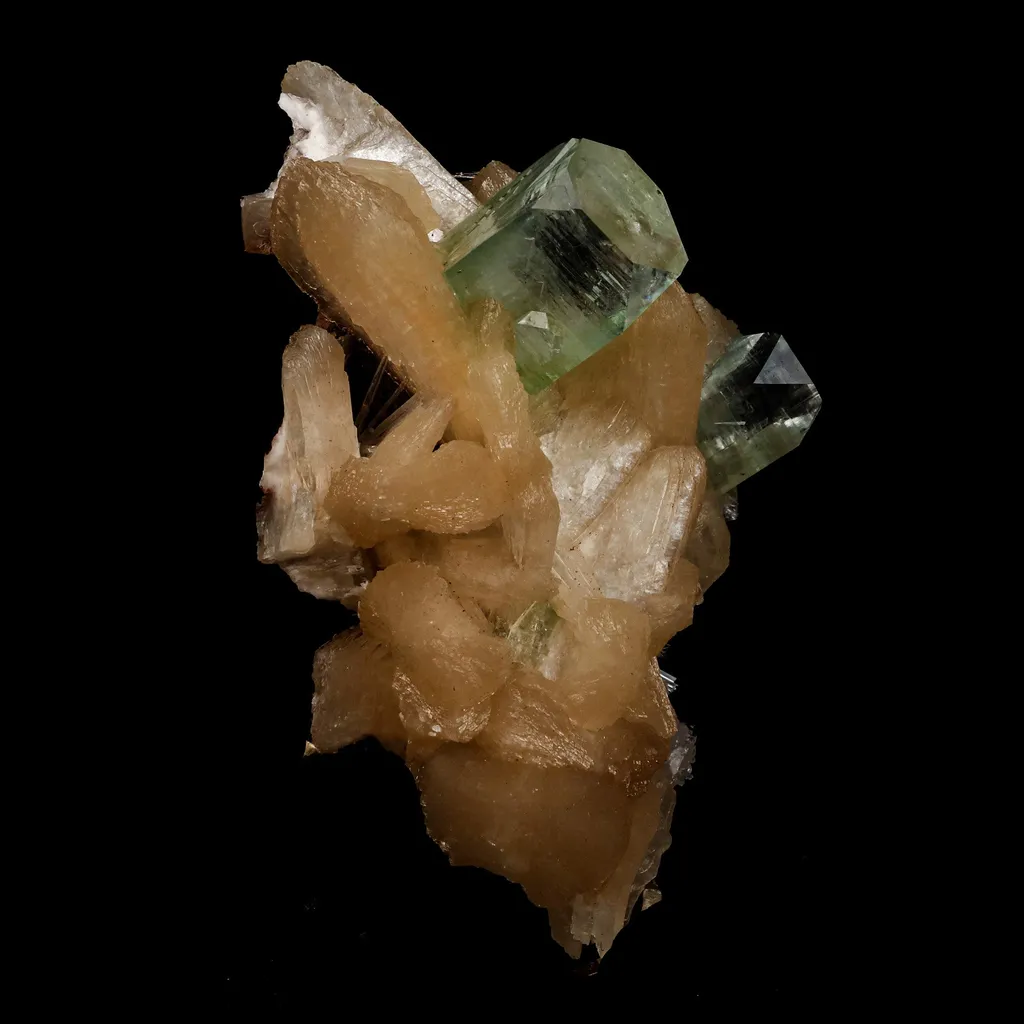 Green Apophyllite Pesudo Crystals with Scolecite on Stilbite Natural Mineral Specimen - image 3