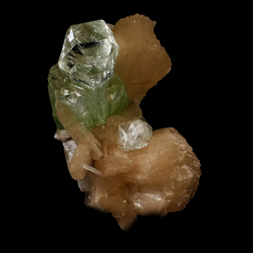 Green Apophyllite Pesudo Crystals with Stilbite Natural Mineral Specimen image