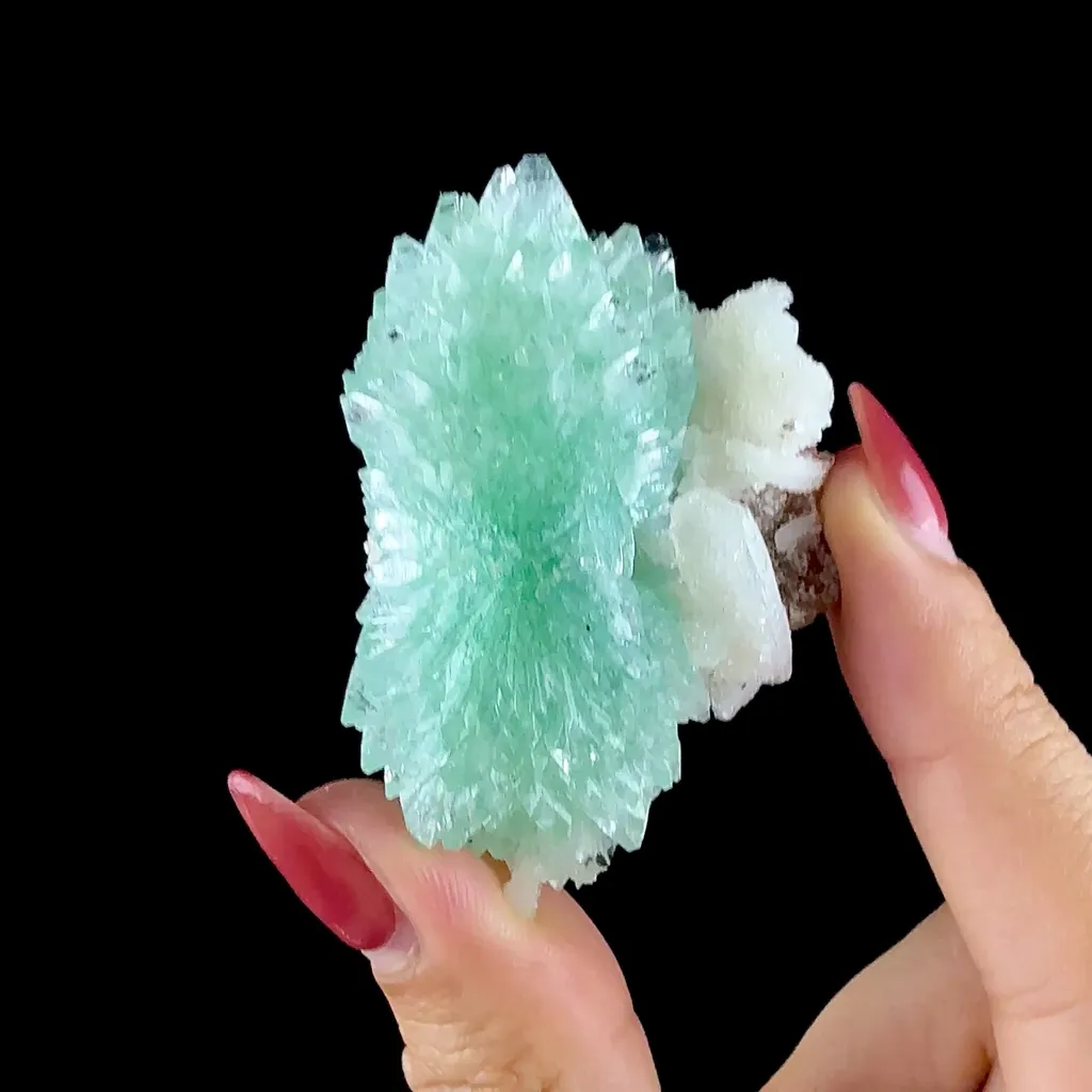 Green Apophyllite Rosette with Stilbite - Zeolite Mineral Specimen from Chhatrapati Sambhaji Nagar - image 2