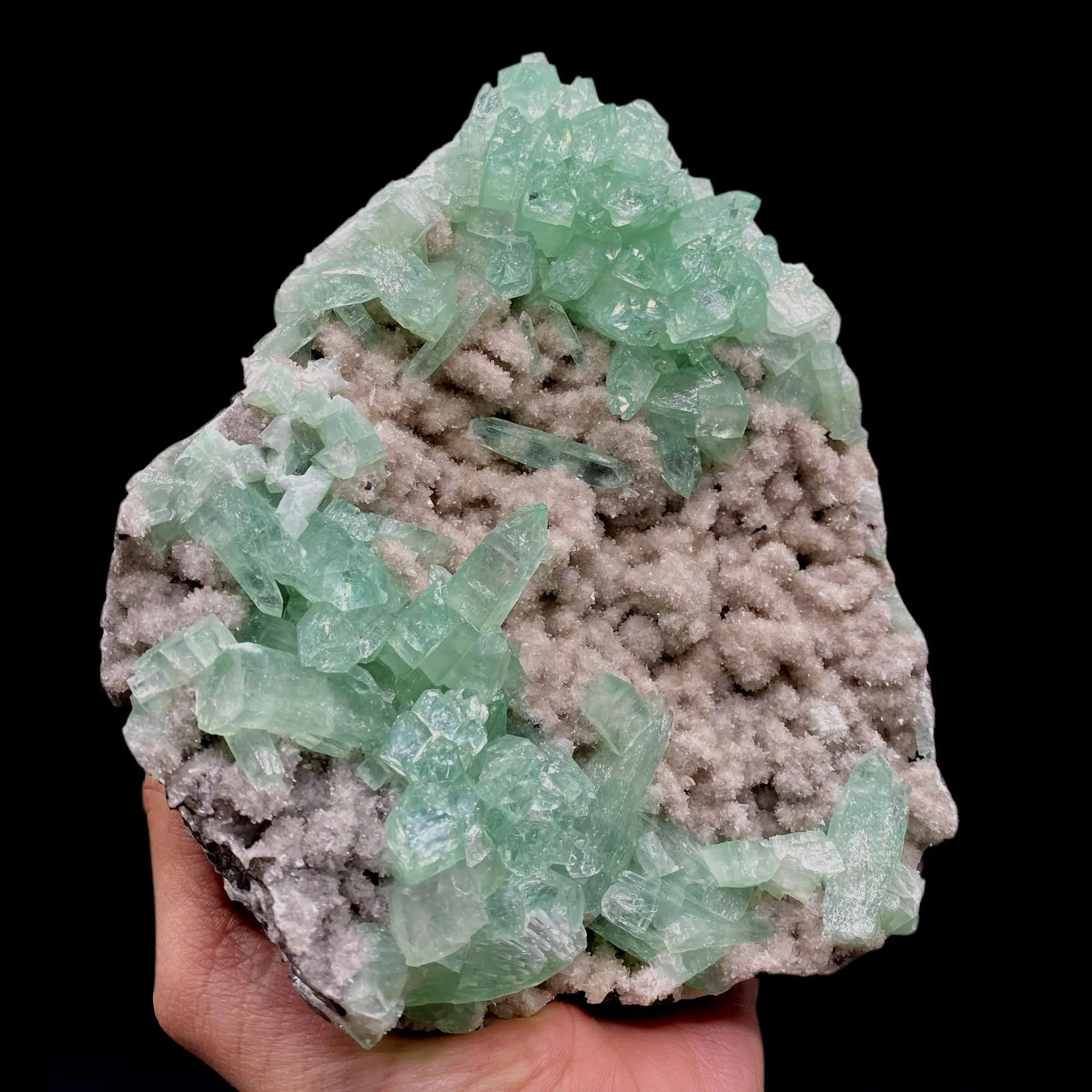 Green Apophyllite Sparkling Crystals on Heulandite Cluster - image 2