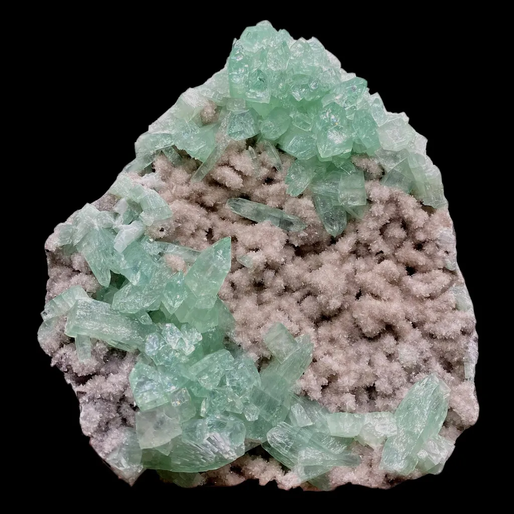 Green Apophyllite Sparkling Crystals on Heulandite Cluster image